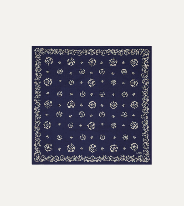 Indigo Flower Print Cotton Bandana