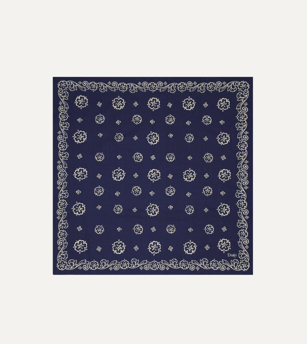 Indigo Flower Print Cotton Bandana