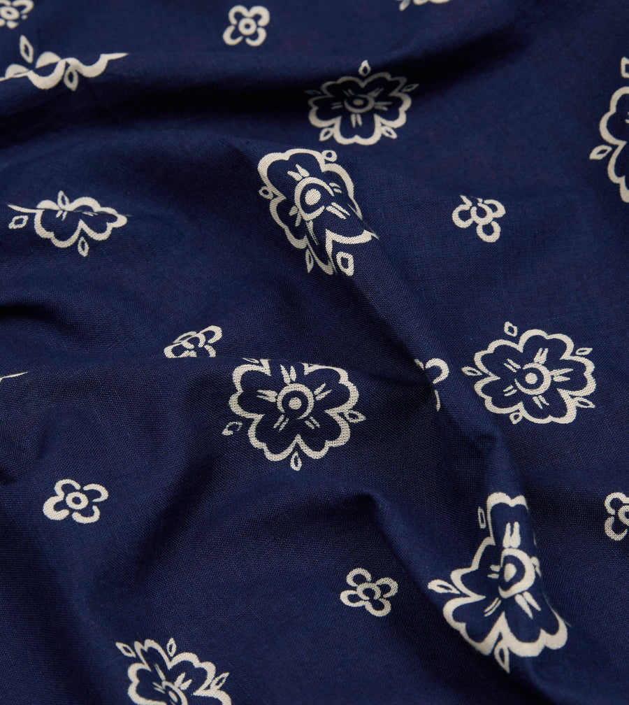 Indigo Flower Print Cotton Bandana
