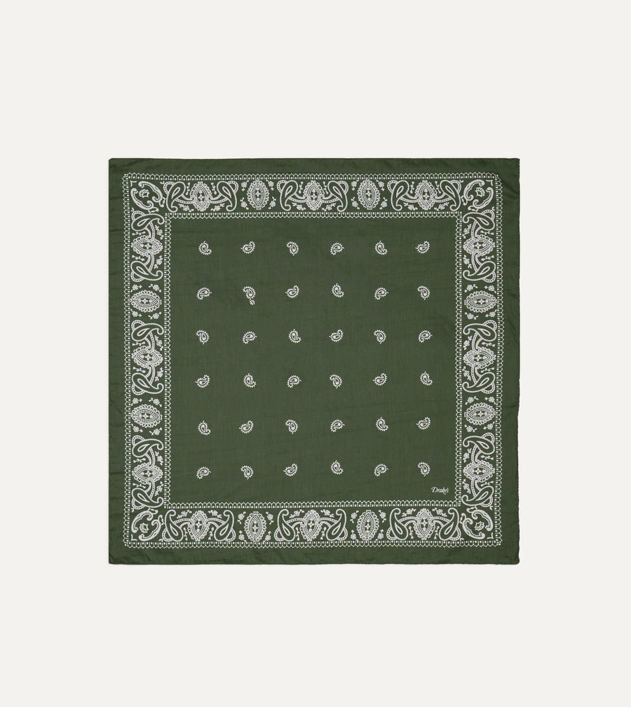 Olive Paisley Cotton-Silk Bandana