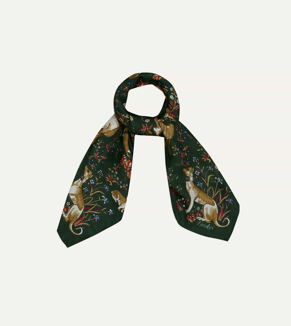 Olive Lion Tapestry Print Wool-Silk Bandana
