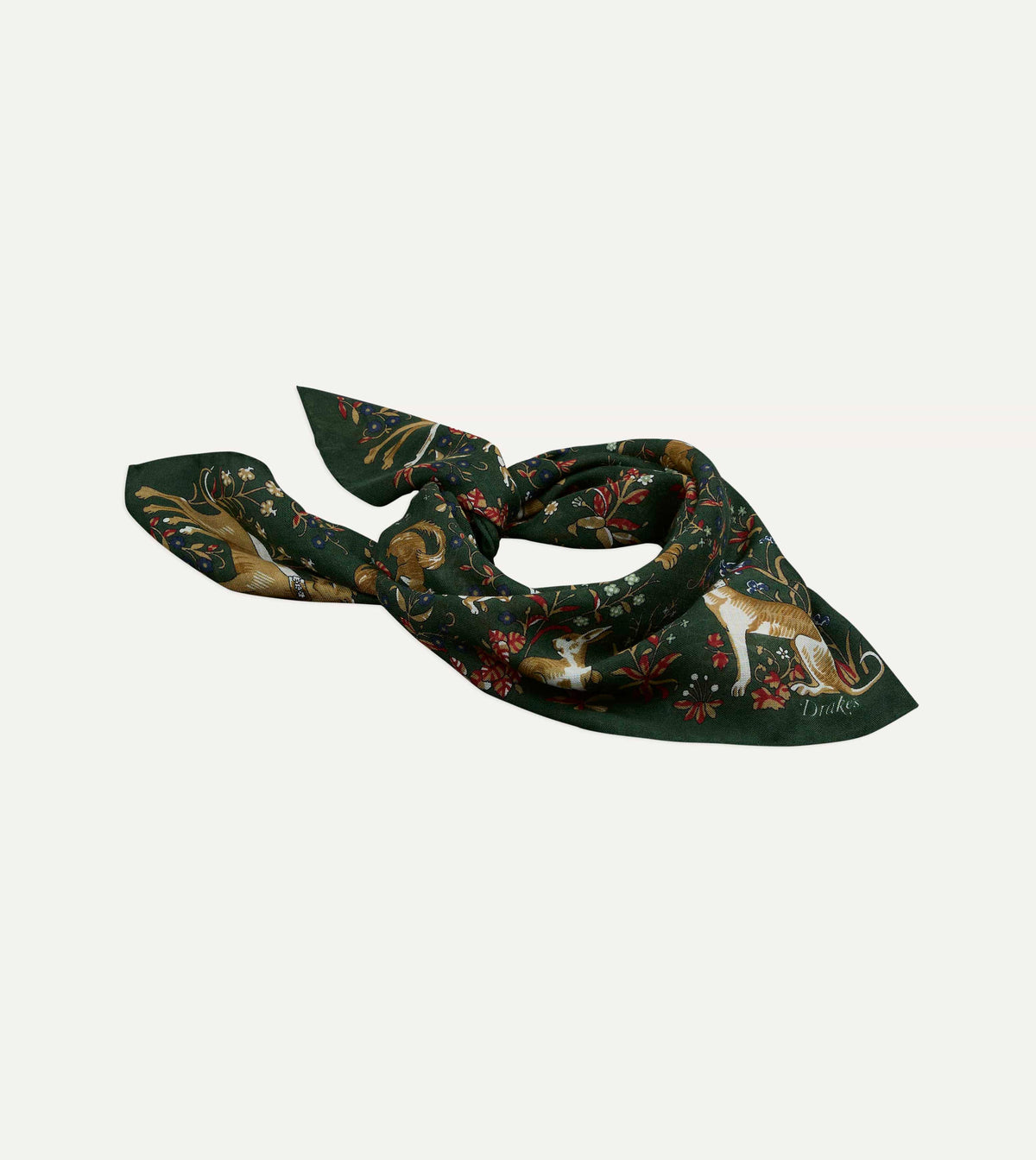Olive Lion Tapestry Print Wool-Silk Bandana