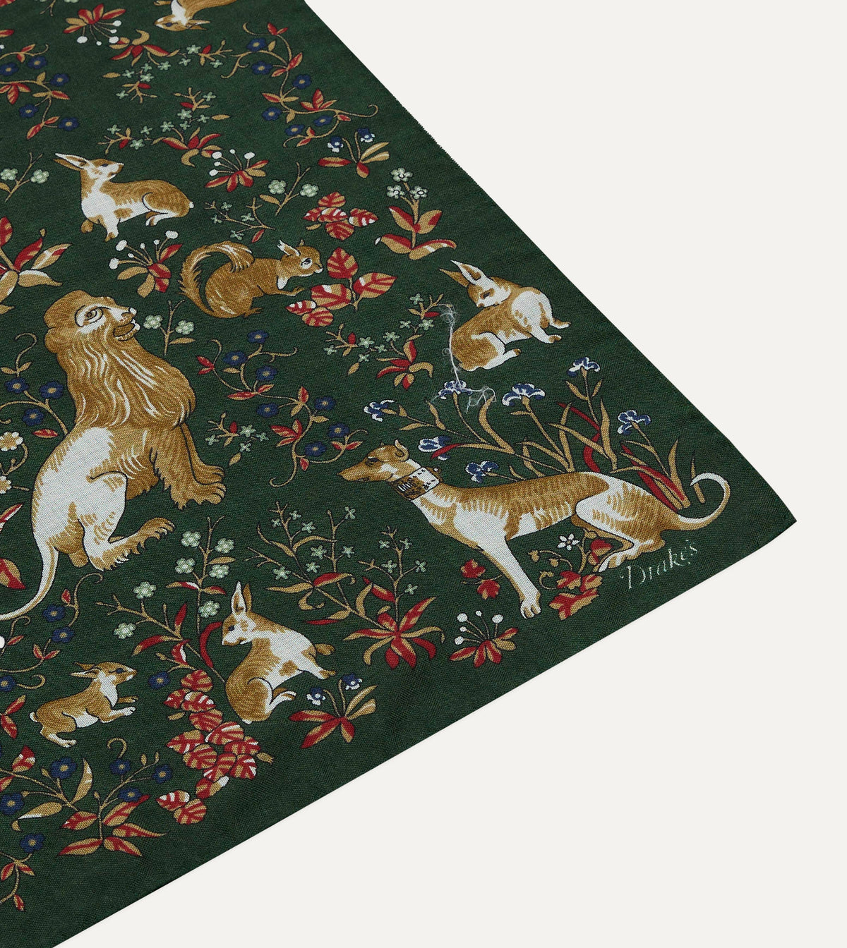 Olive Lion Tapestry Print Wool-Silk Bandana