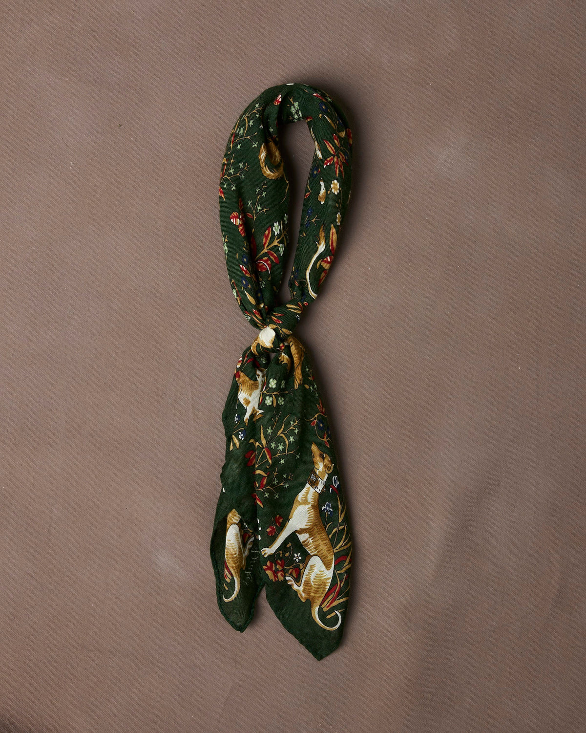 Olive Lion Tapestry Print Wool-Silk Bandana
