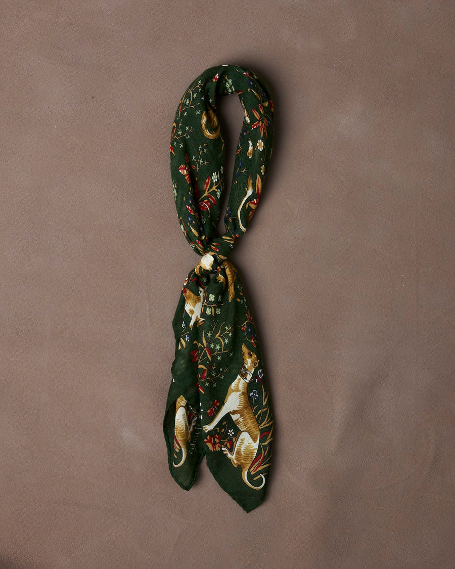 Olive Lion Tapestry Print Wool-Silk Bandana