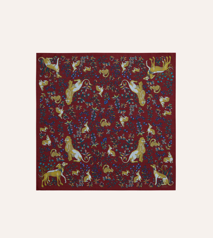 Red Lion Tapestry Print Wool-Silk Bandana