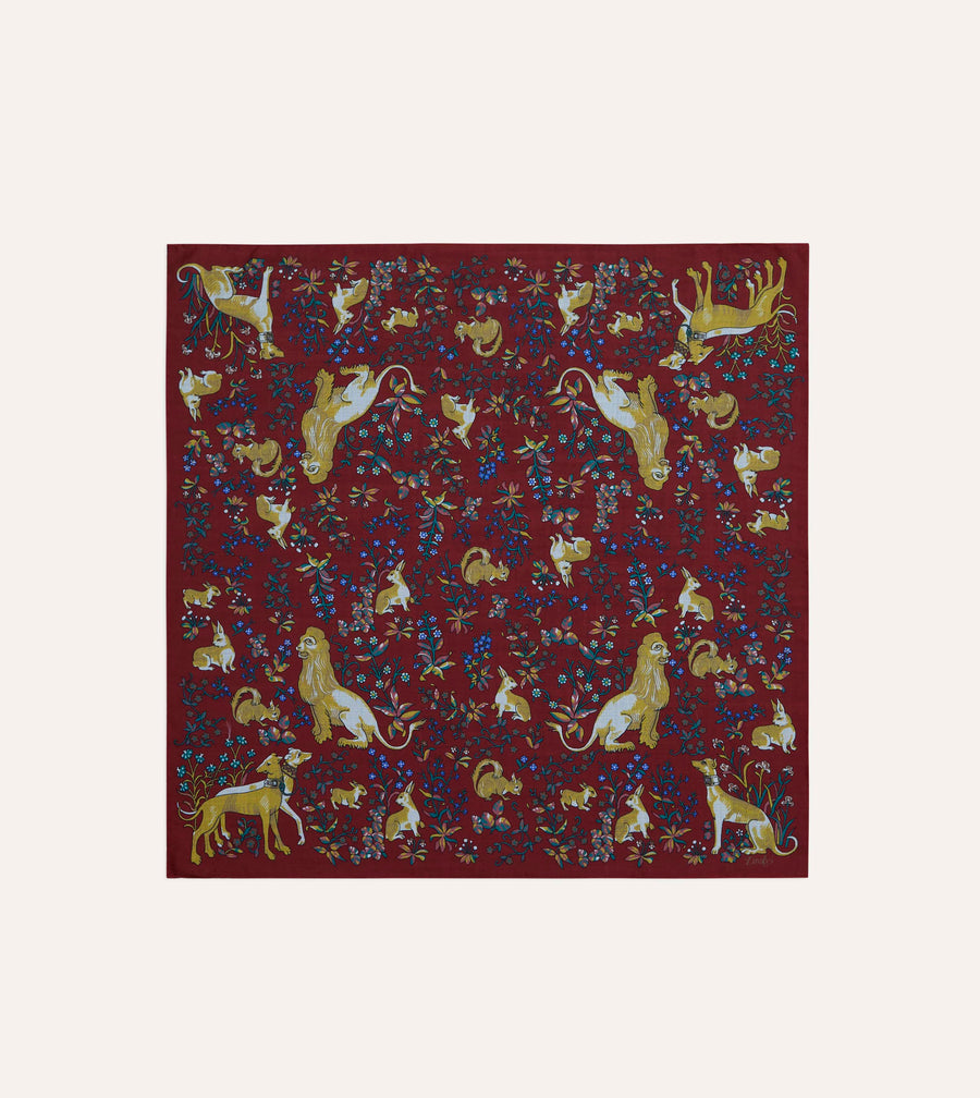 Red Lion Tapestry Print Wool-Silk Bandana