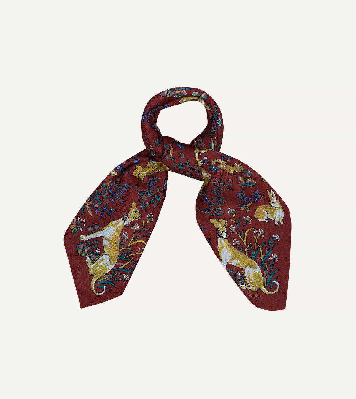 Red Lion Tapestry Print Wool-Silk Bandana