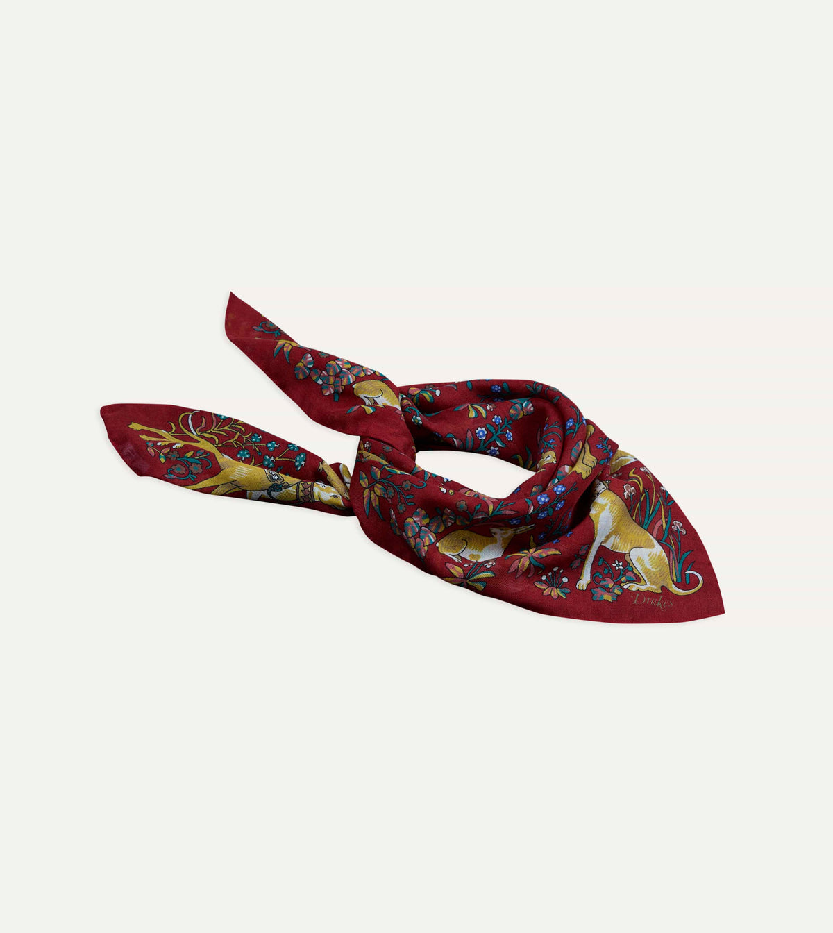 Red Lion Tapestry Print Wool-Silk Bandana