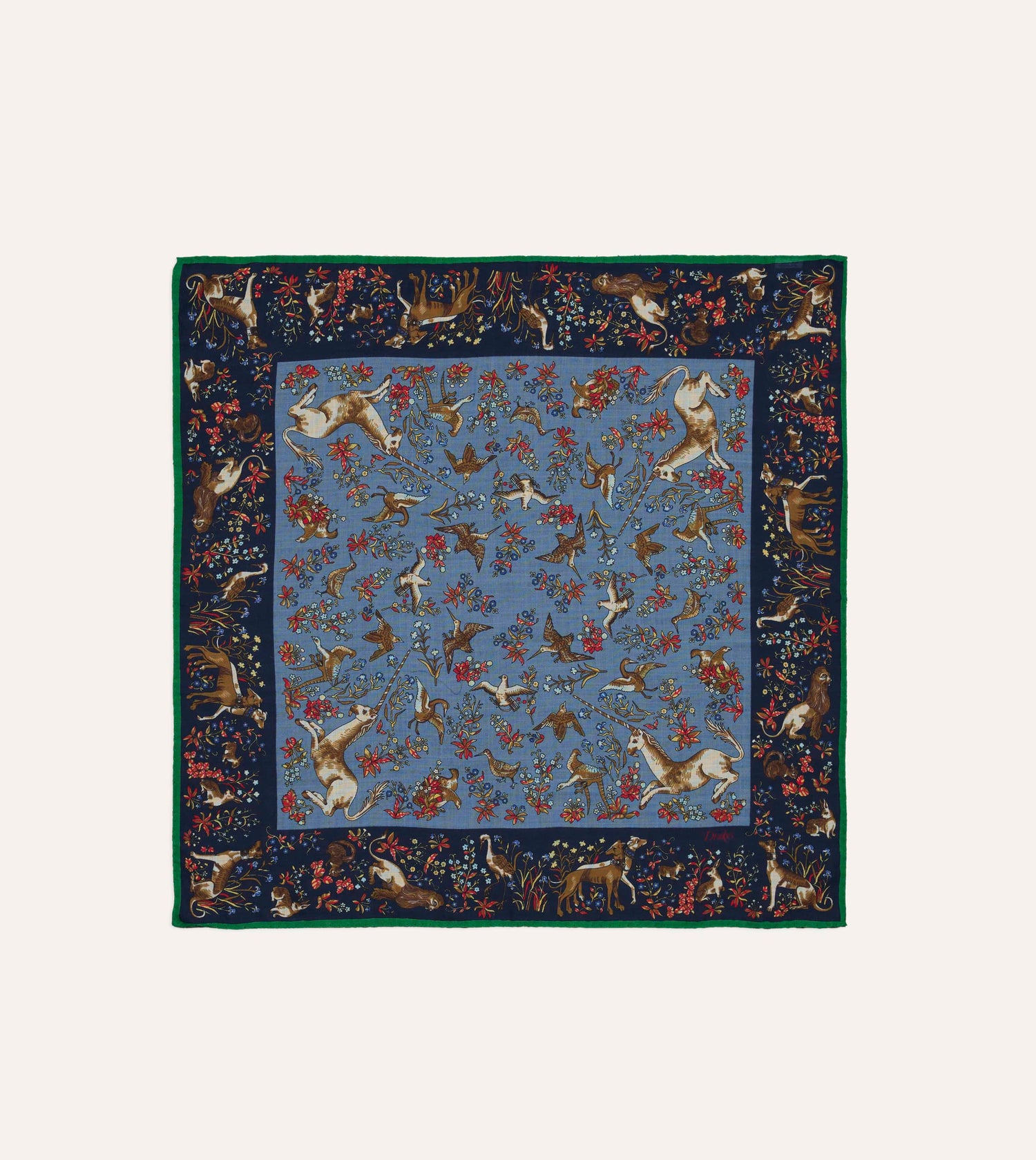Navy Unicorn Tapestry Print Wool-Silk Bandana