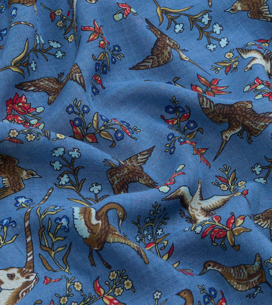 Navy Unicorn Tapestry Print Wool-Silk Bandana
