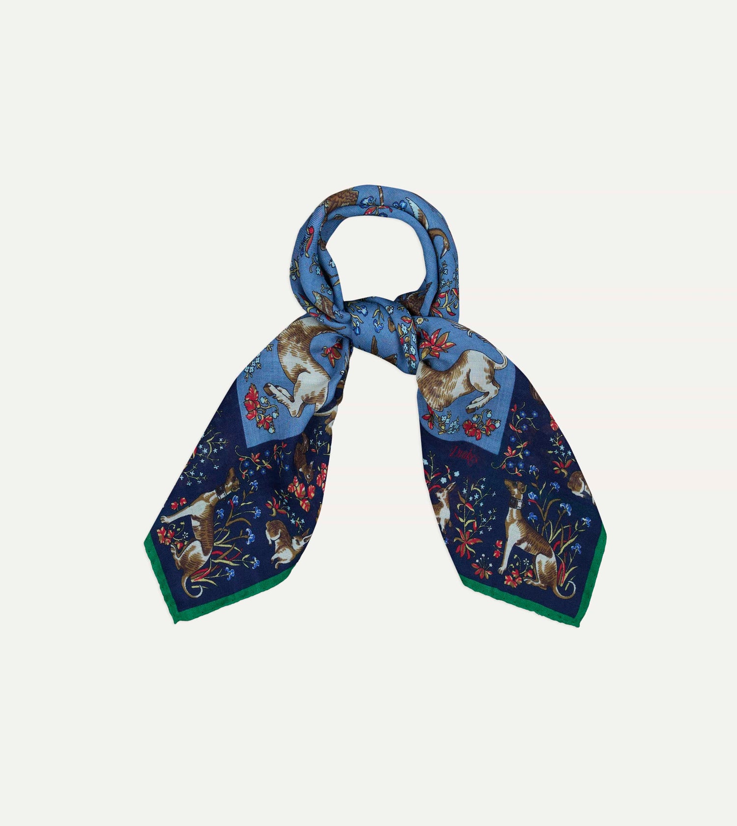 Navy Unicorn Tapestry Print Wool-Silk Bandana