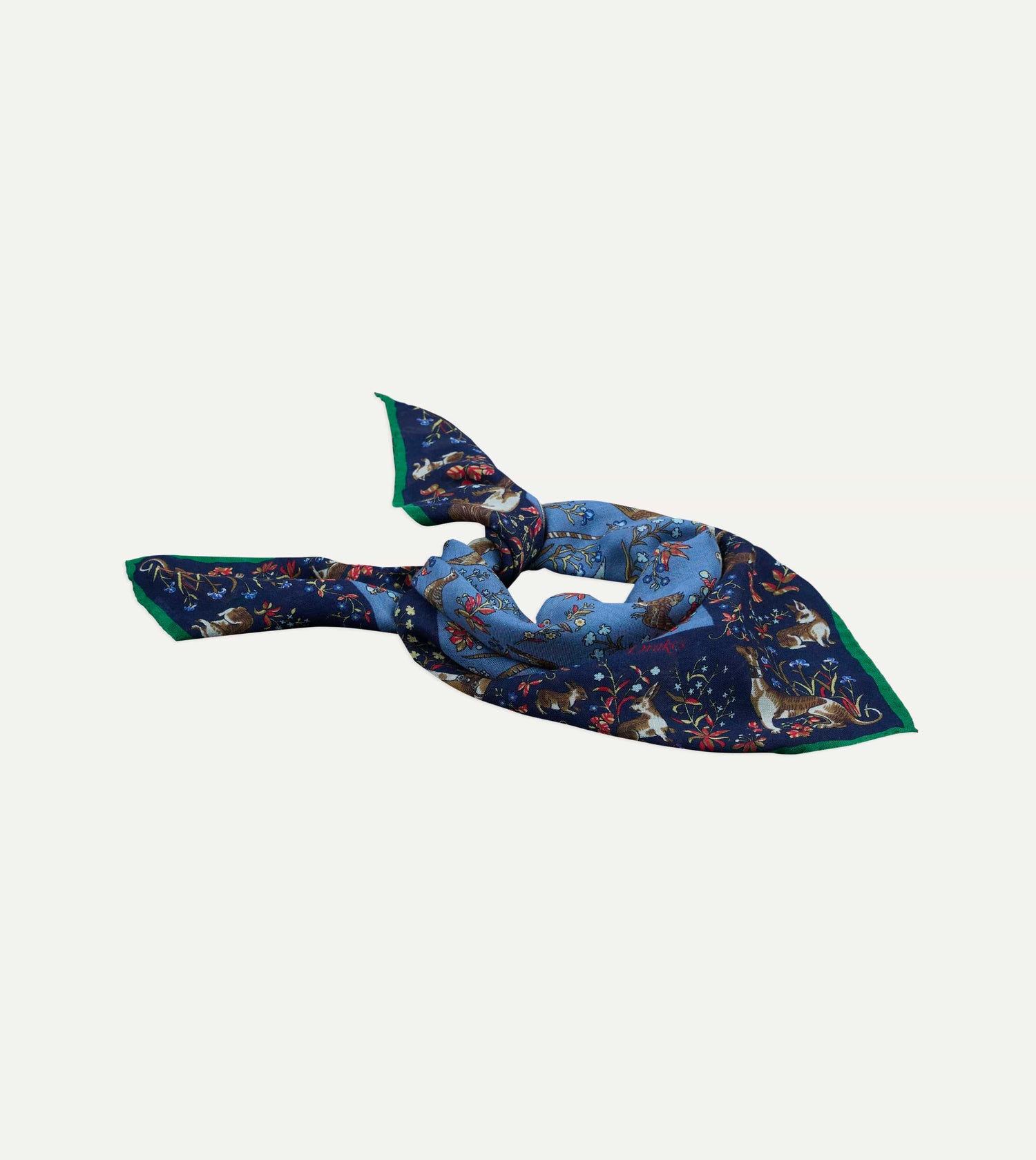 Navy Unicorn Tapestry Print Wool-Silk Bandana
