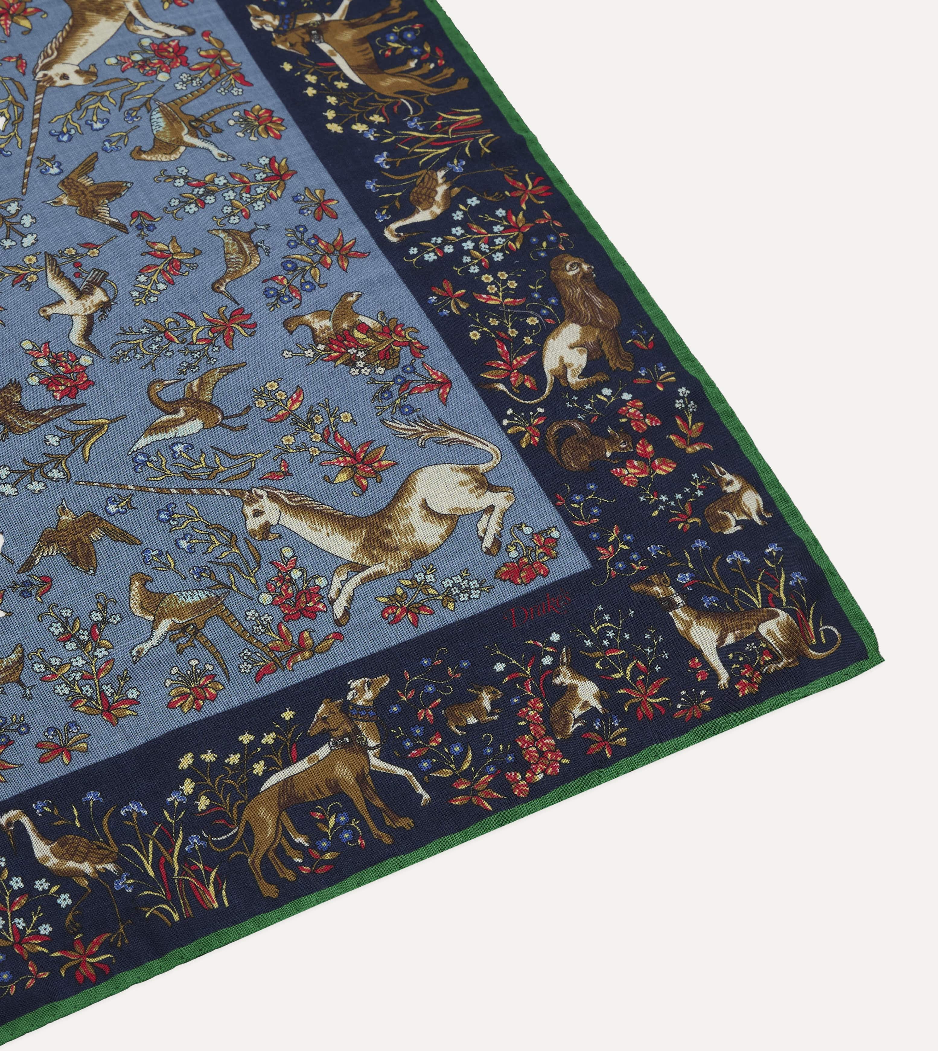 Navy Unicorn Tapestry Print Wool-Silk Bandana