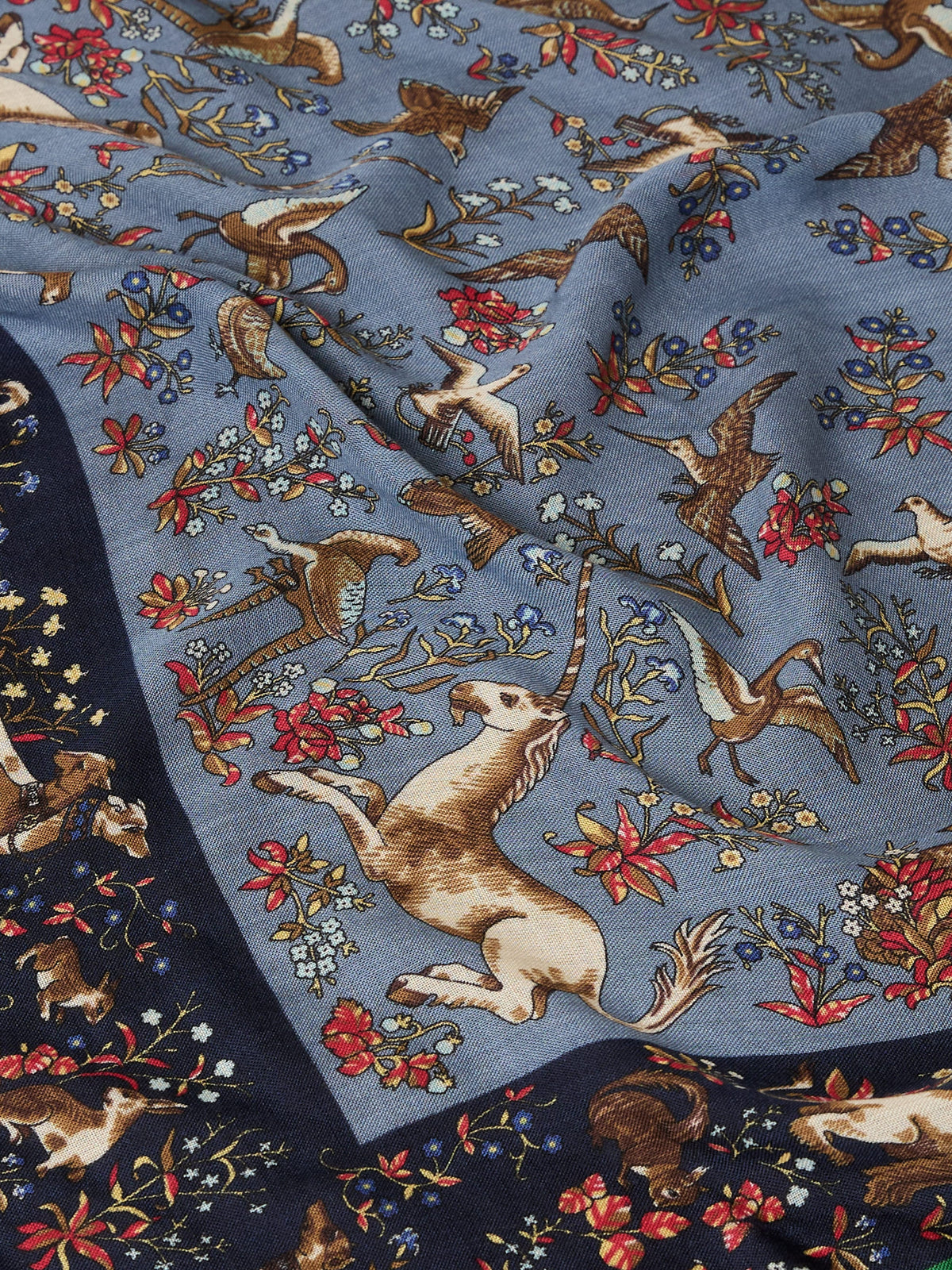 Navy Unicorn Tapestry Print Wool-Silk Bandana