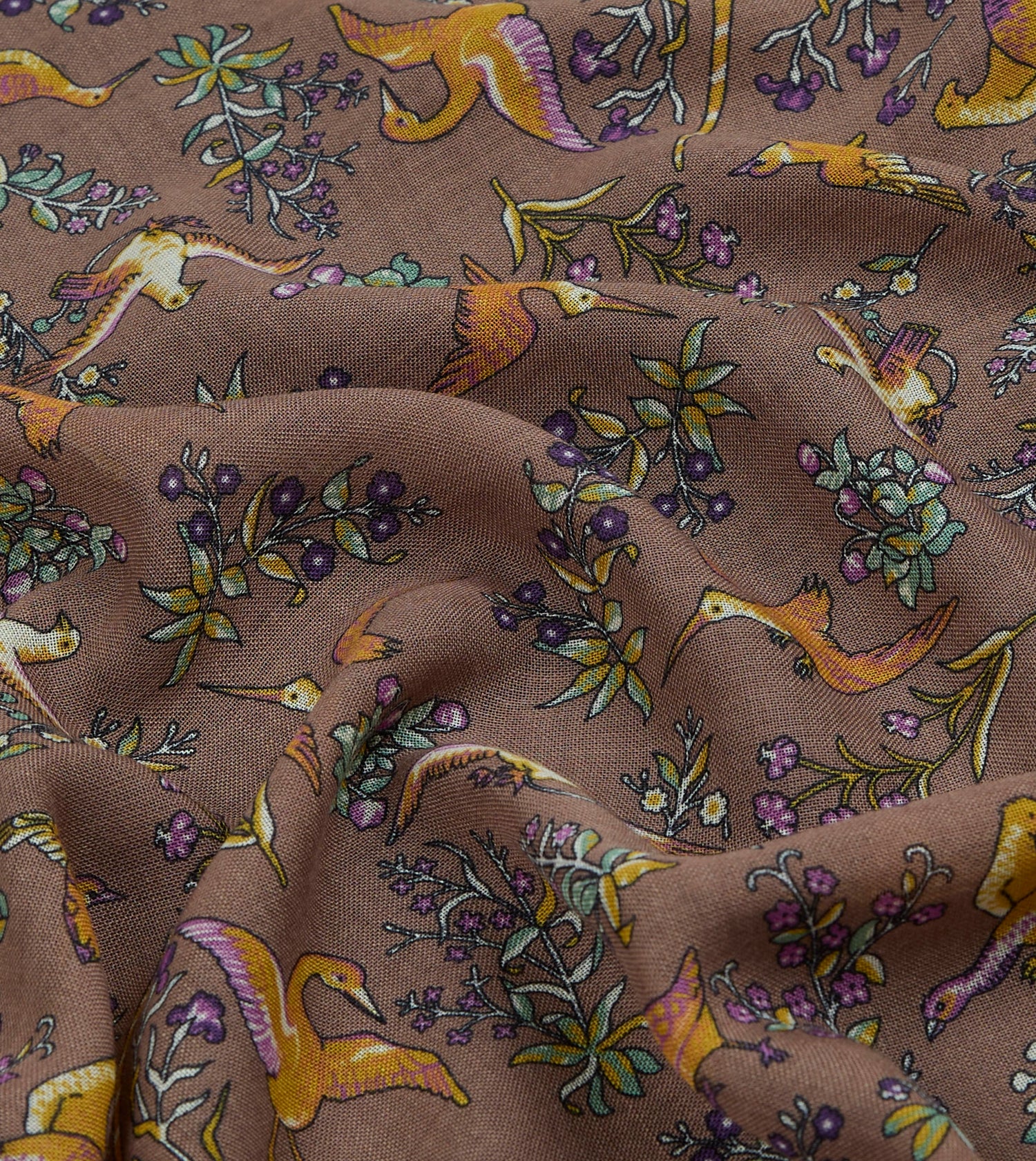 Brown Unicorn Tapestry Print Wool-Silk Bandana