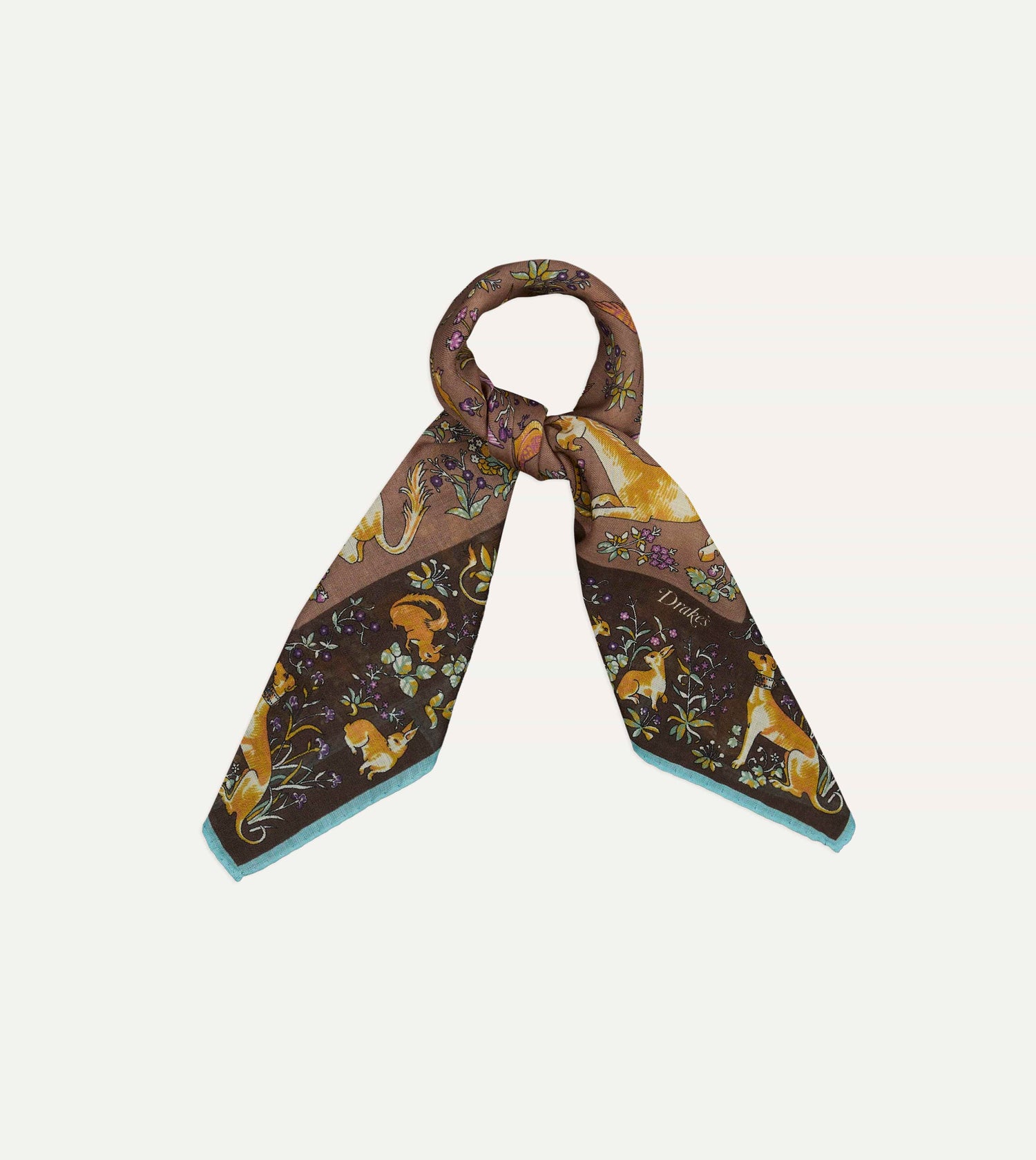 Brown Unicorn Tapestry Print Wool-Silk Bandana