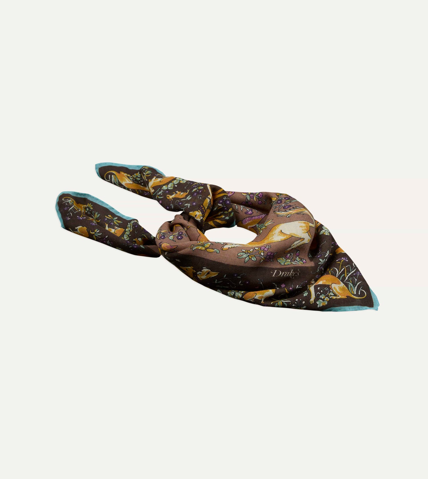Brown Unicorn Tapestry Print Wool-Silk Bandana