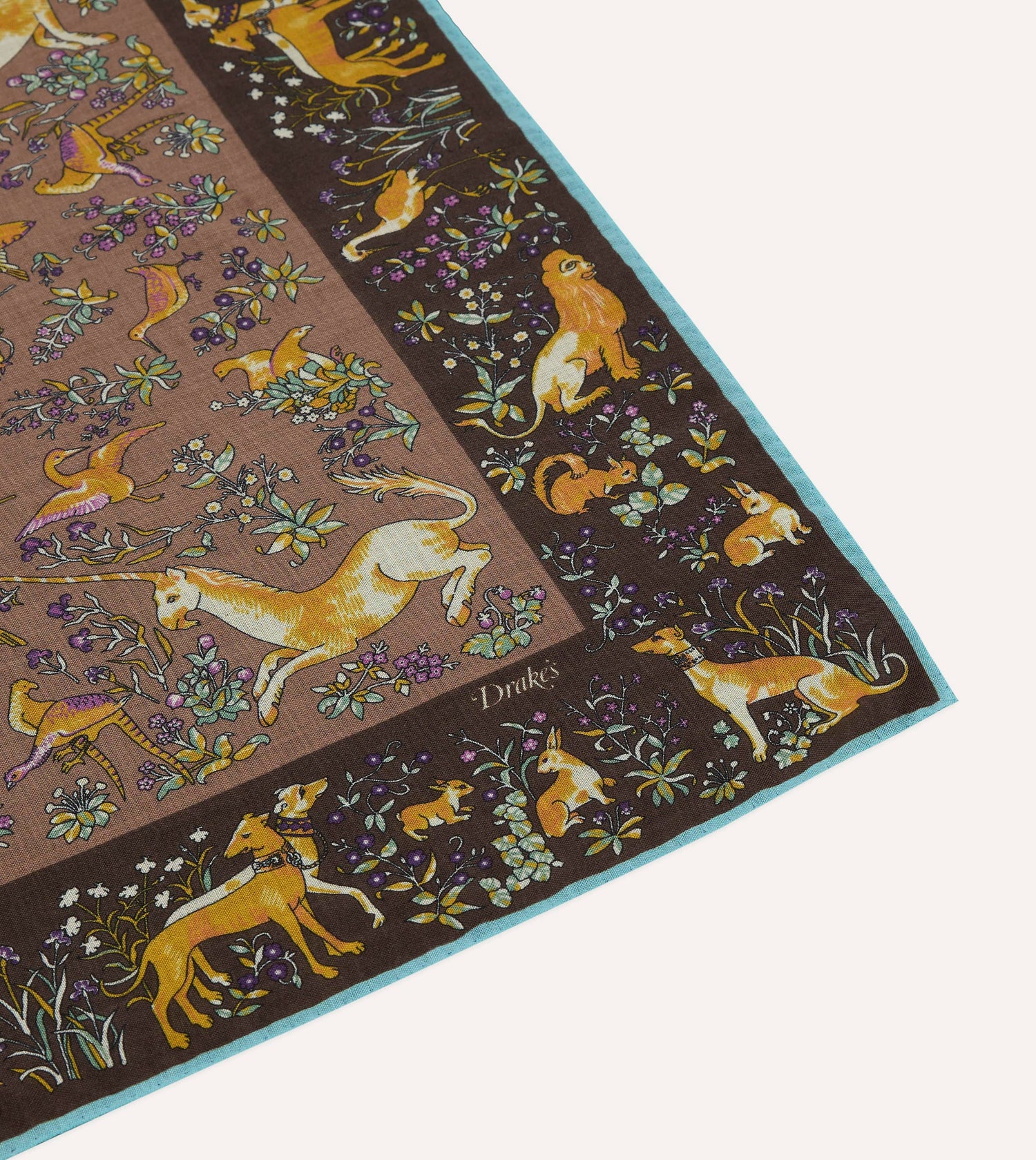 Brown Unicorn Tapestry Print Wool-Silk Bandana