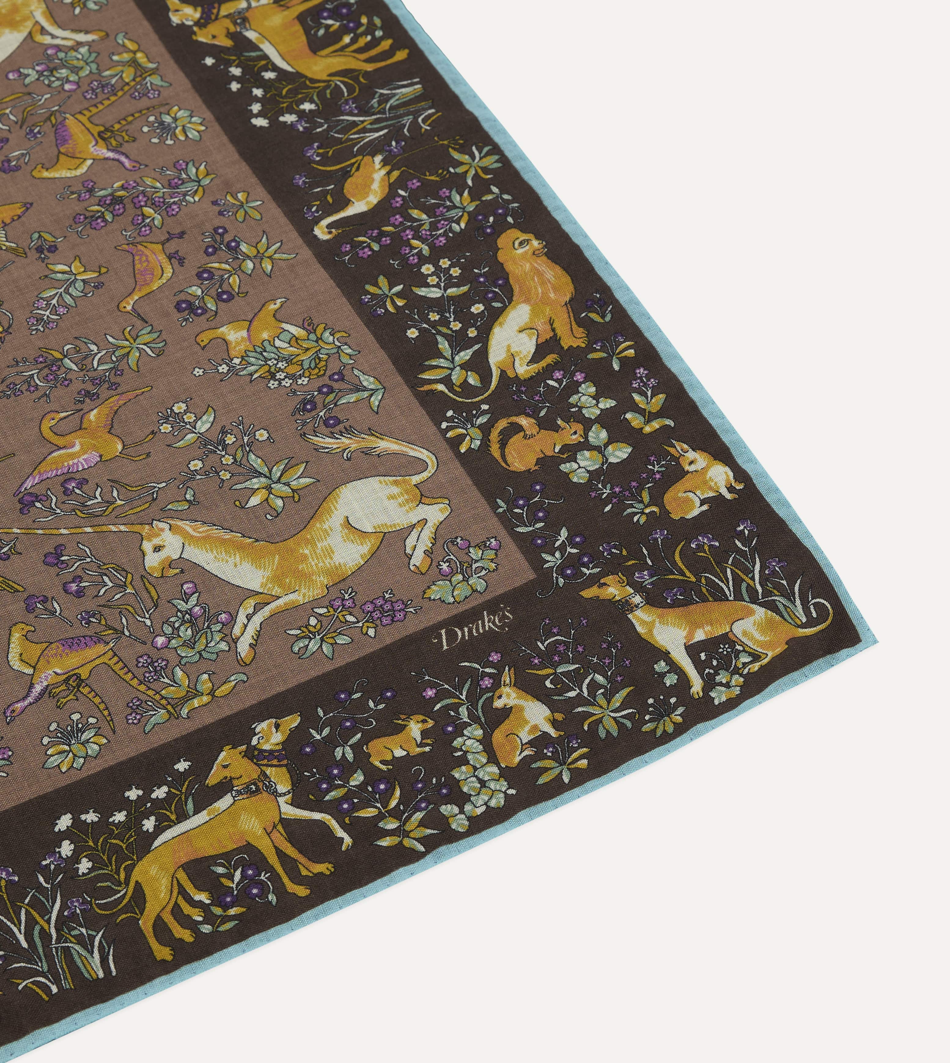 Brown Unicorn Tapestry Print Wool-Silk Bandana