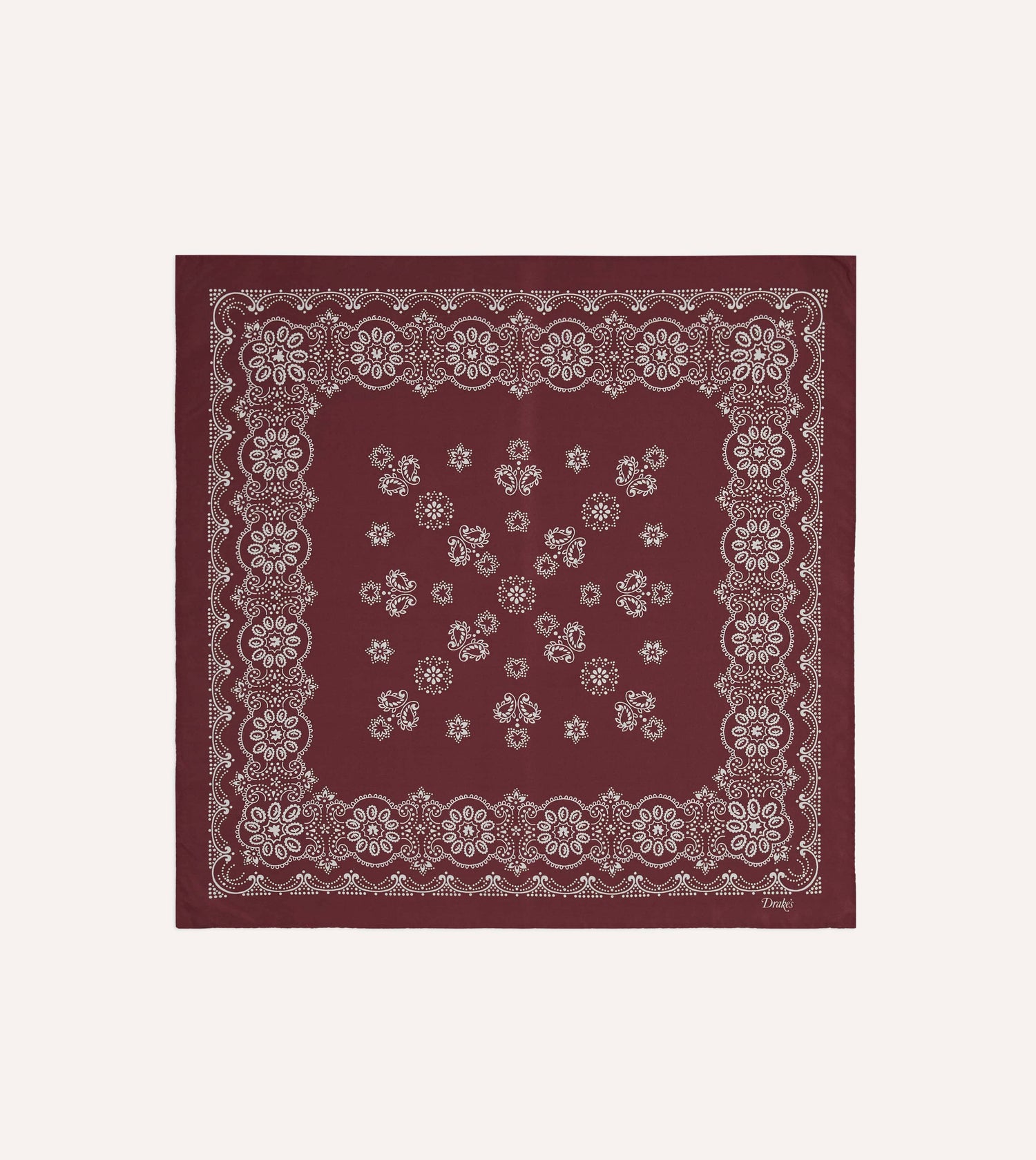 Burgundy Traditional Print Silk Bandana