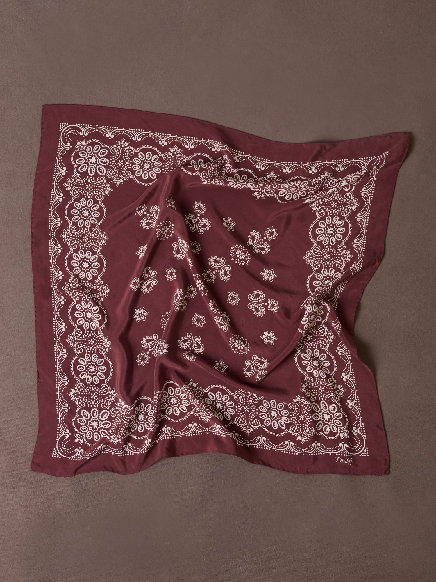 Burgundy Traditional Print Silk Bandana