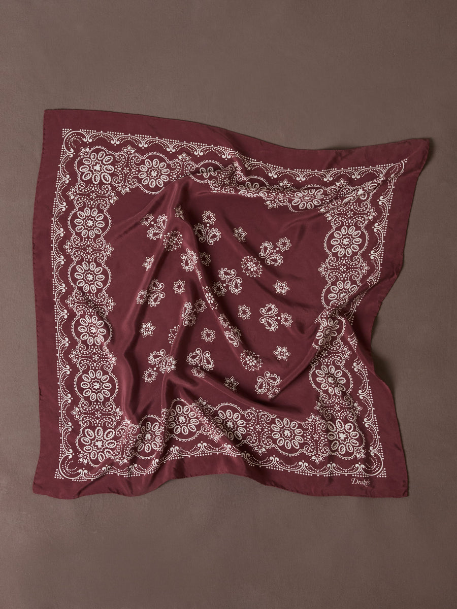 Burgundy Traditional Print Silk Bandana