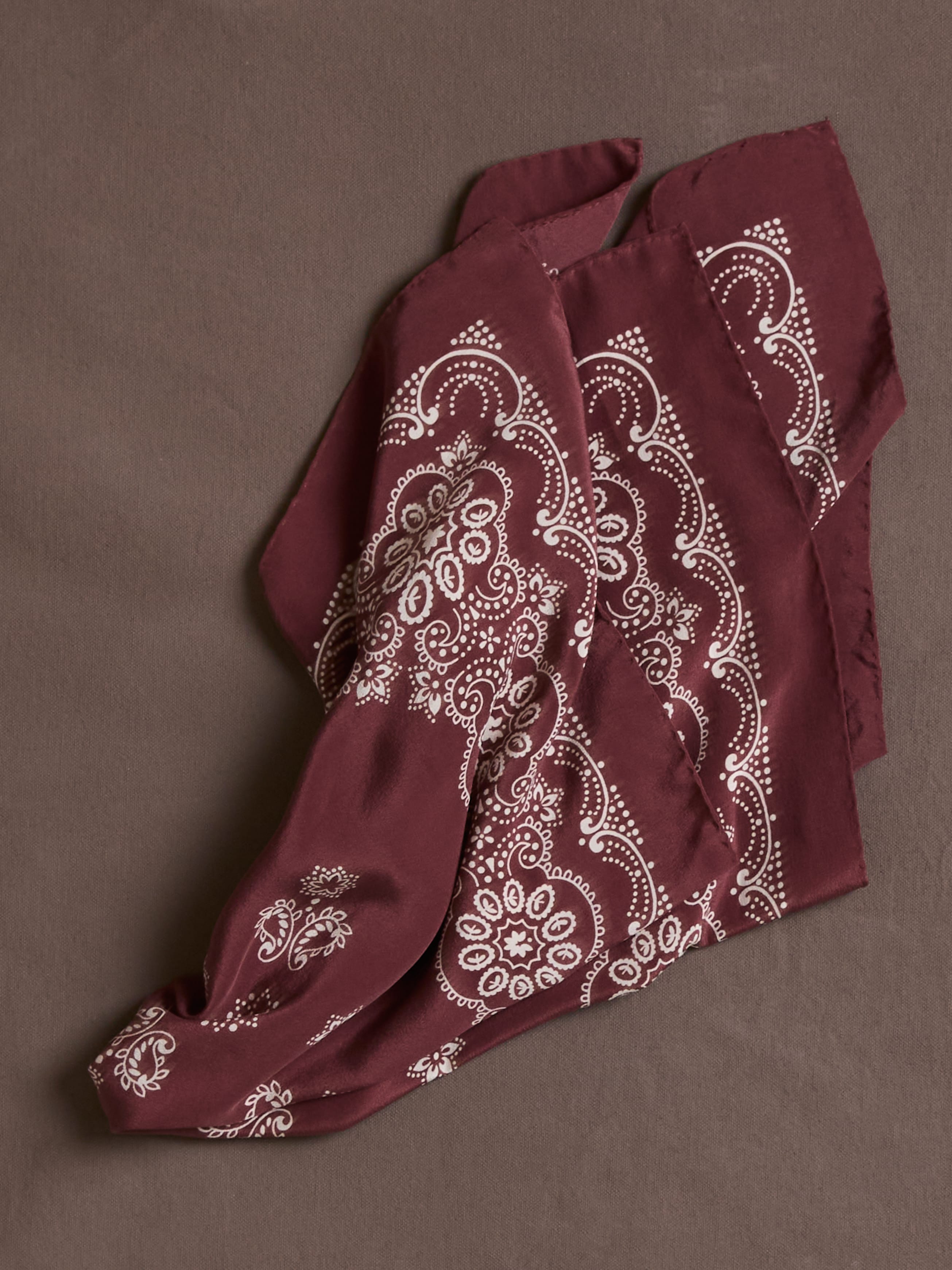 Burgundy Traditional Print Silk Bandana