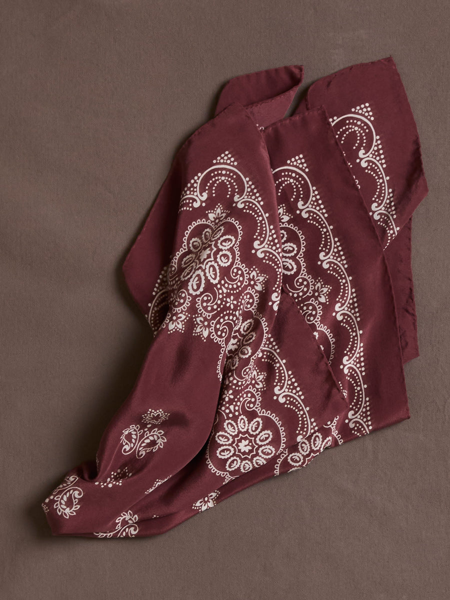 Burgundy Traditional Print Silk Bandana