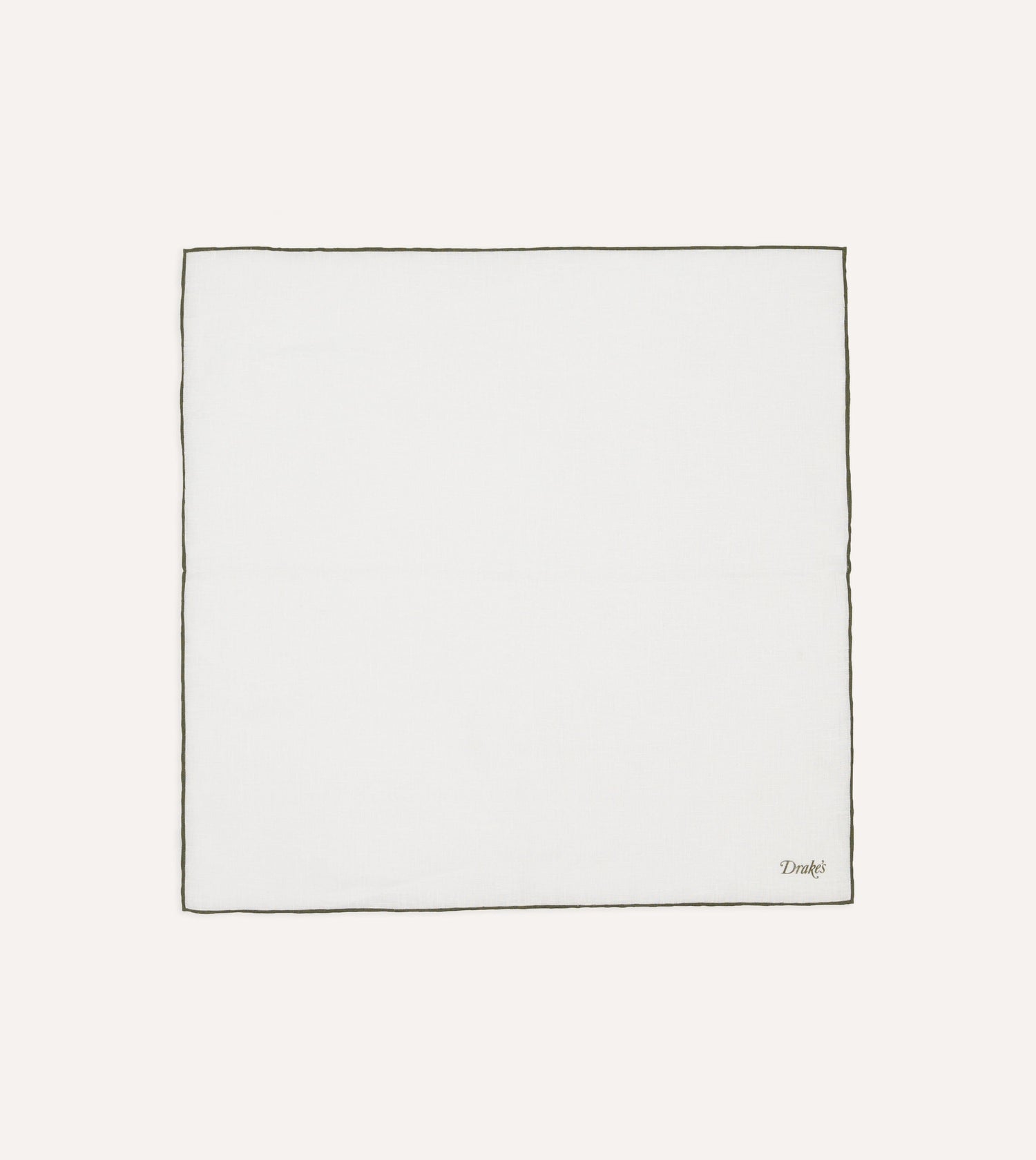 White and Olive Shoestring Linen Pocket Square