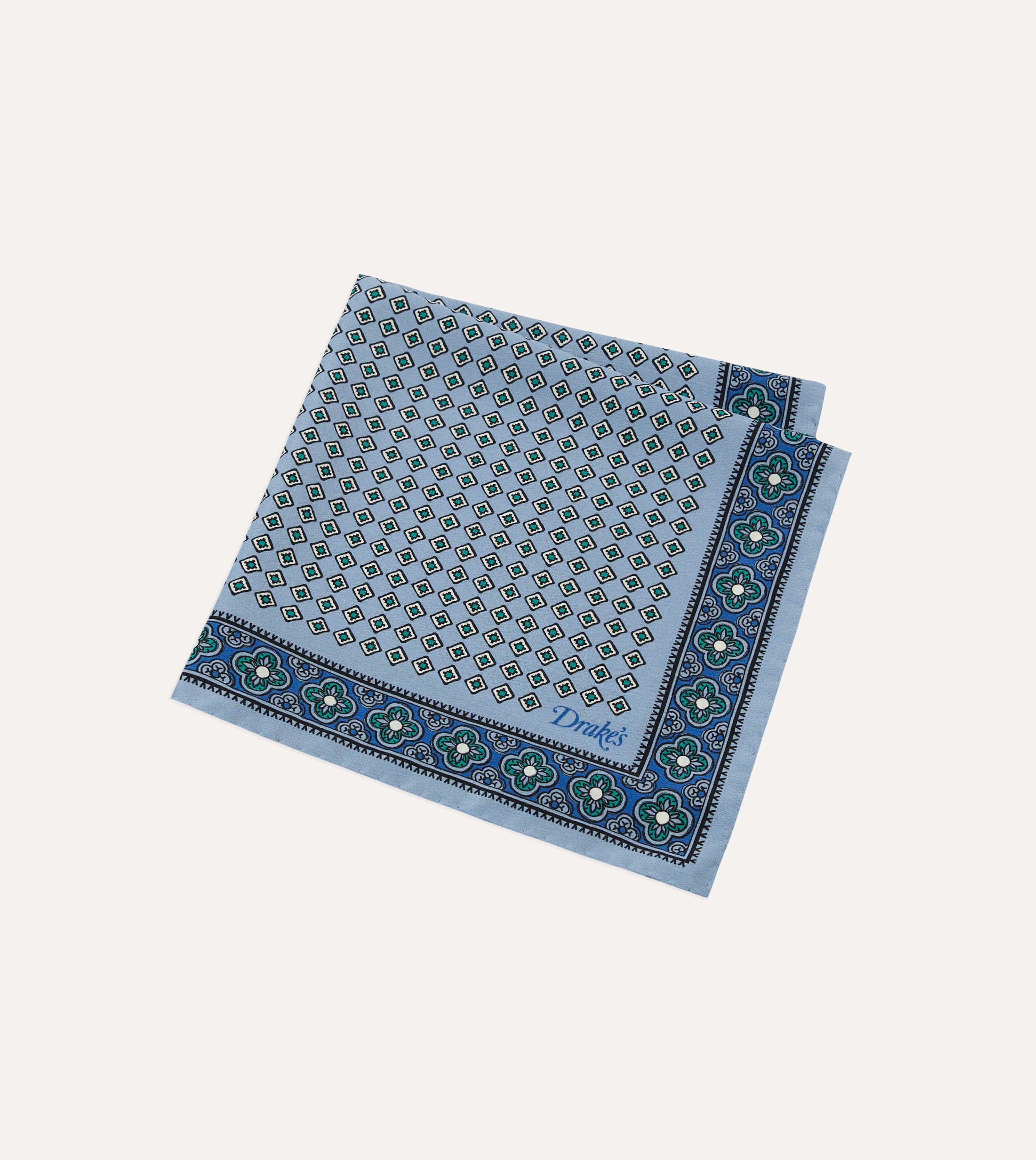 Blue Vintage Tile Print Silk Pocket Square