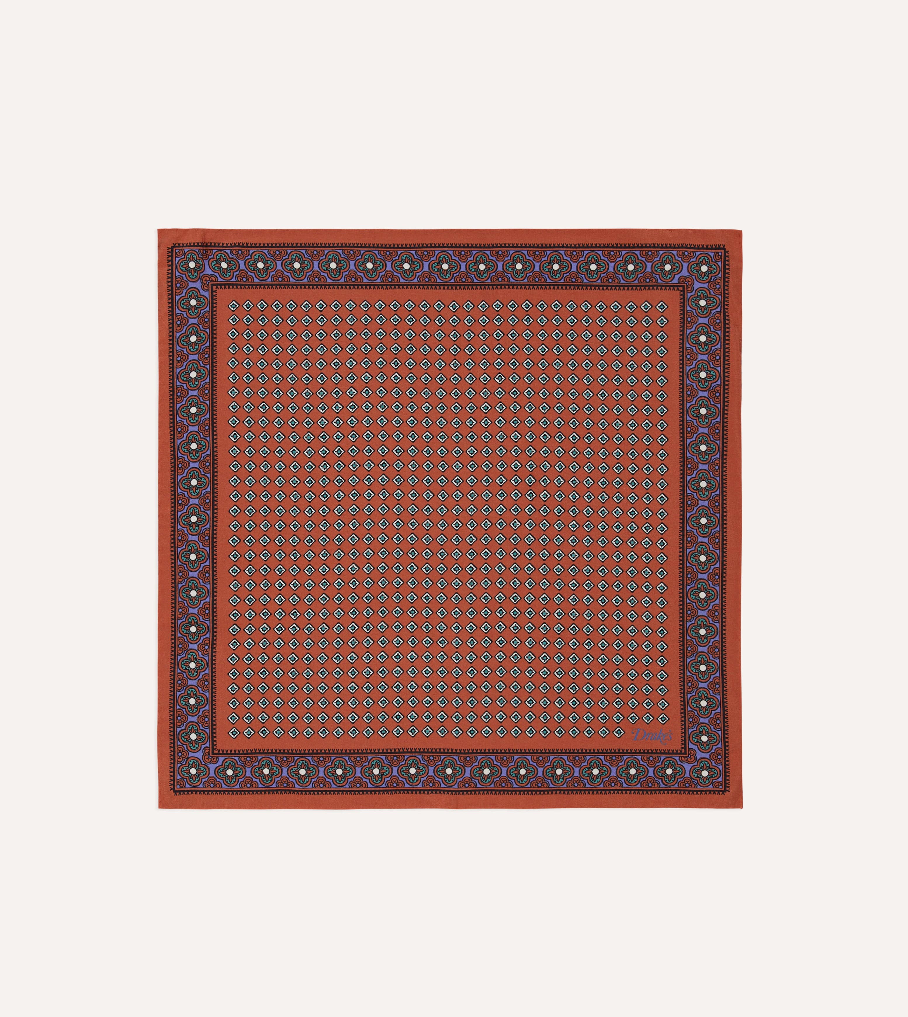 Rust Vintage Tile Print Silk Pocket Square