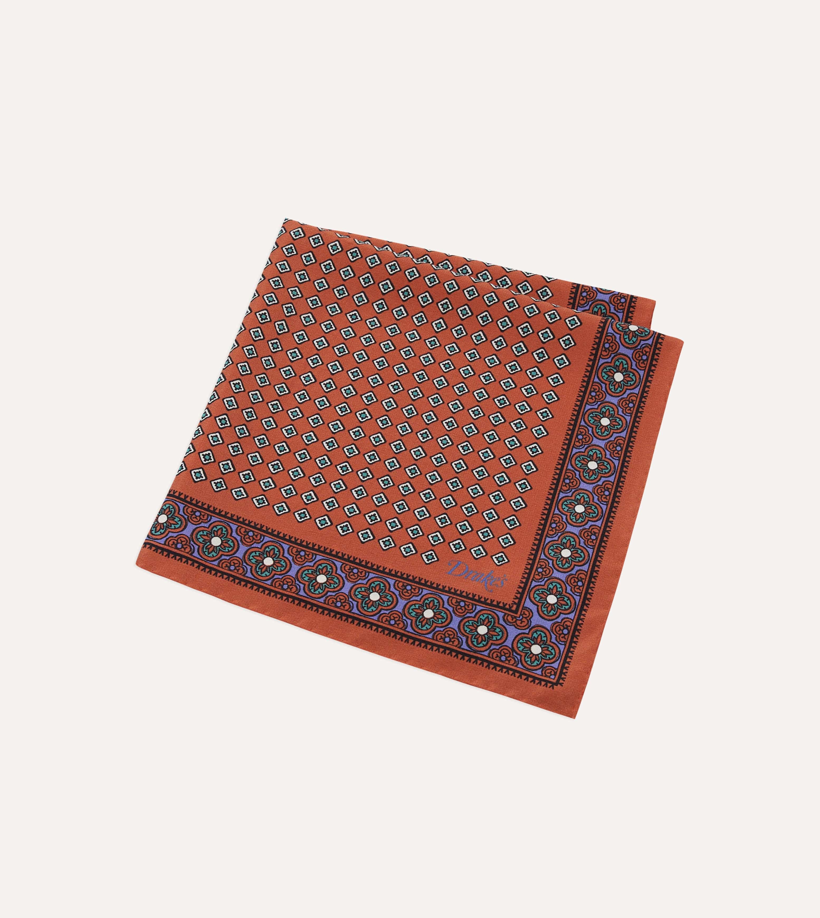 Rust Vintage Tile Print Silk Pocket Square