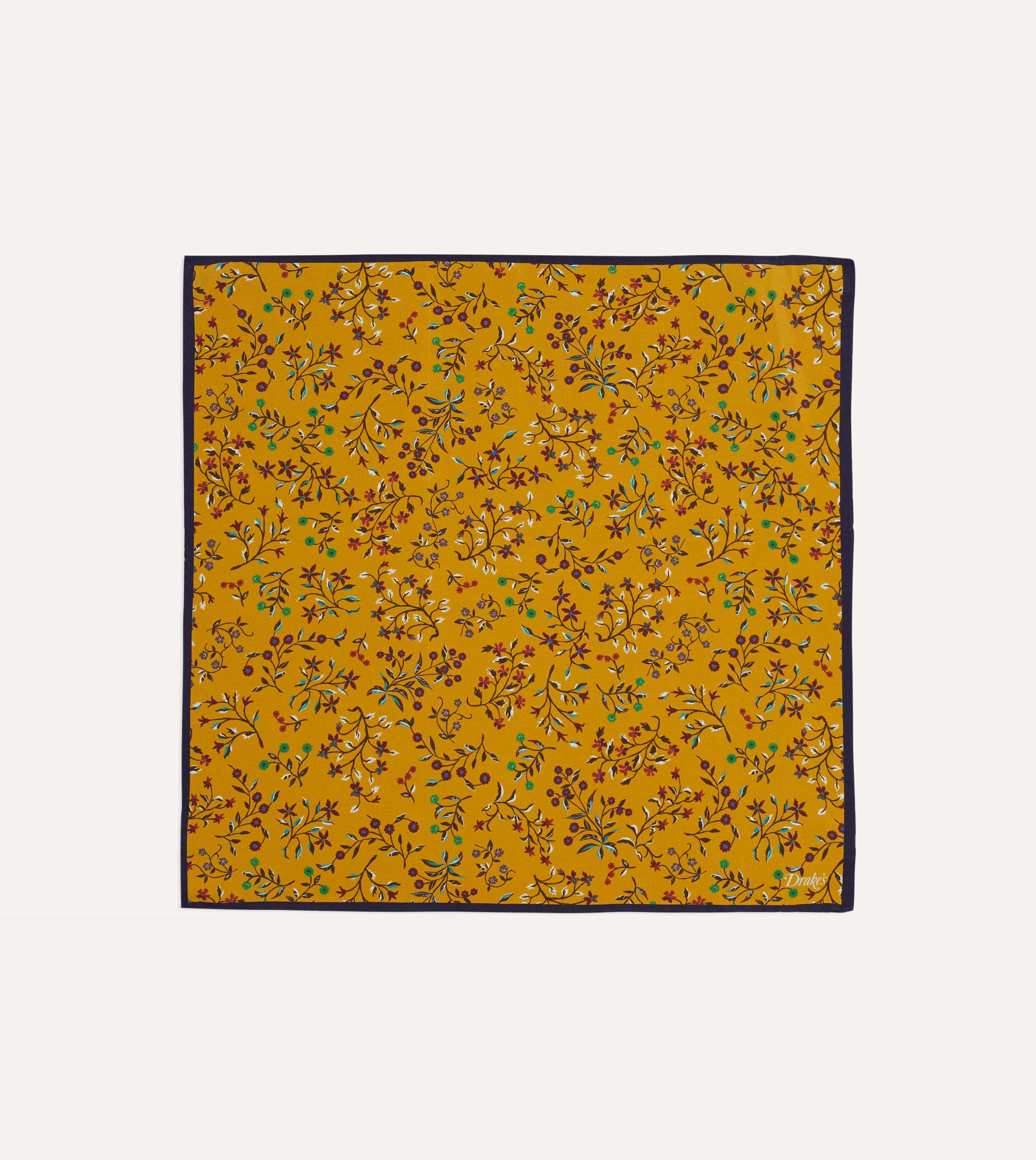 Yellow Floral Print Silk Pocket Square