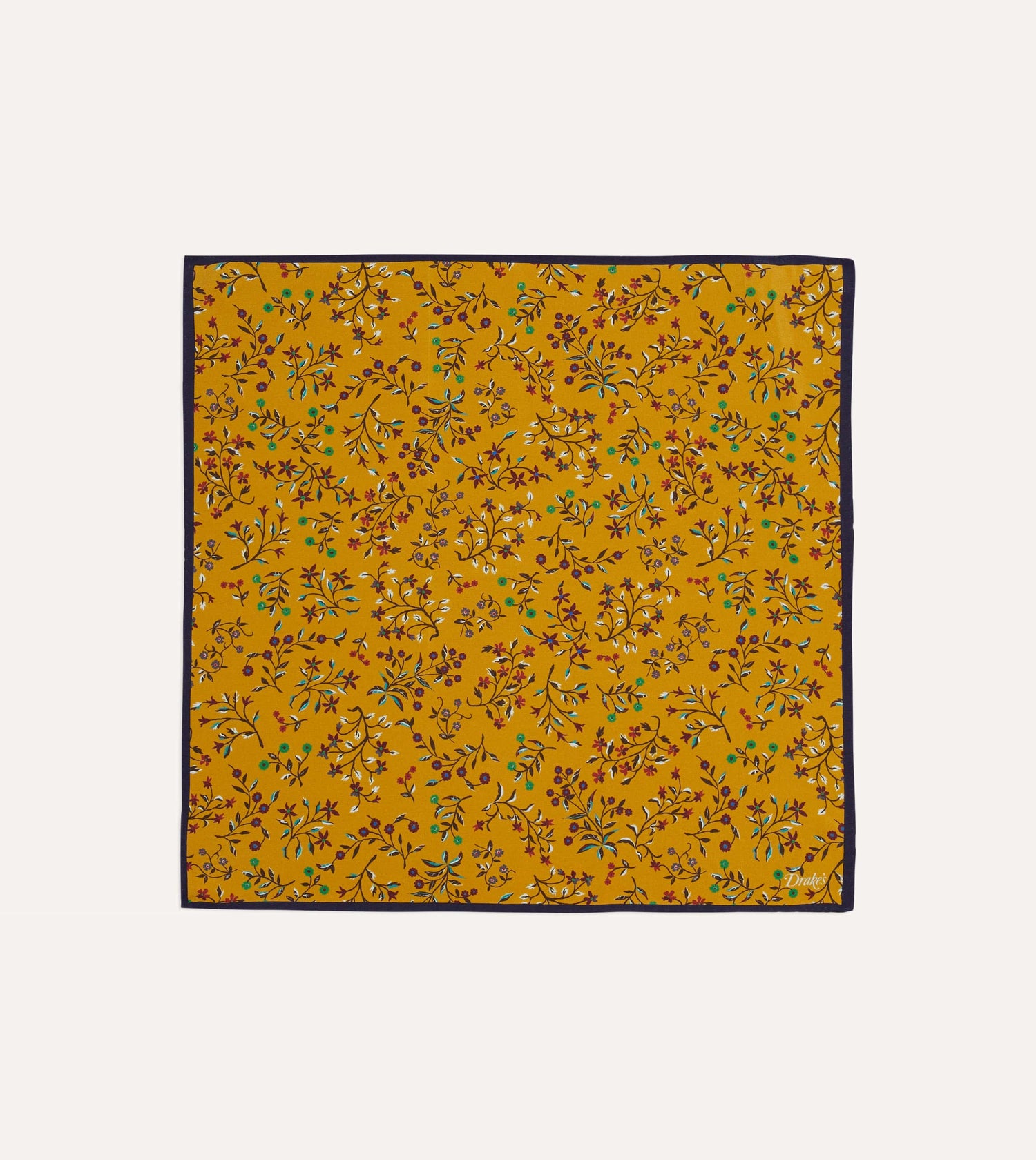 Yellow Floral Print Silk Pocket Square