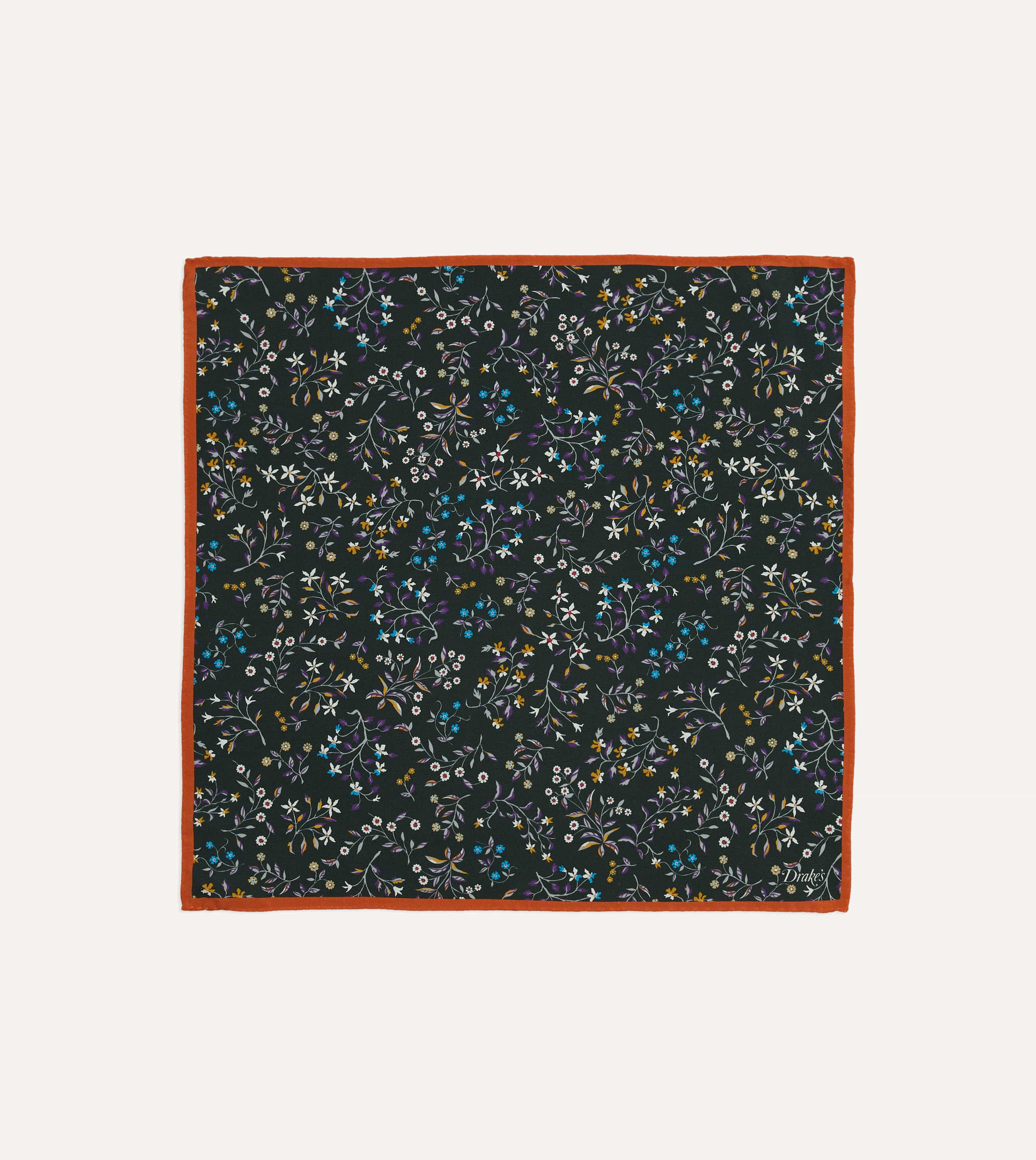 Green Floral Print Silk Pocket Square