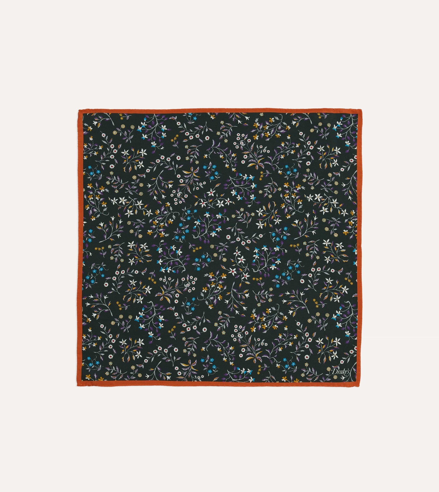 Green Floral Print Silk Pocket Square