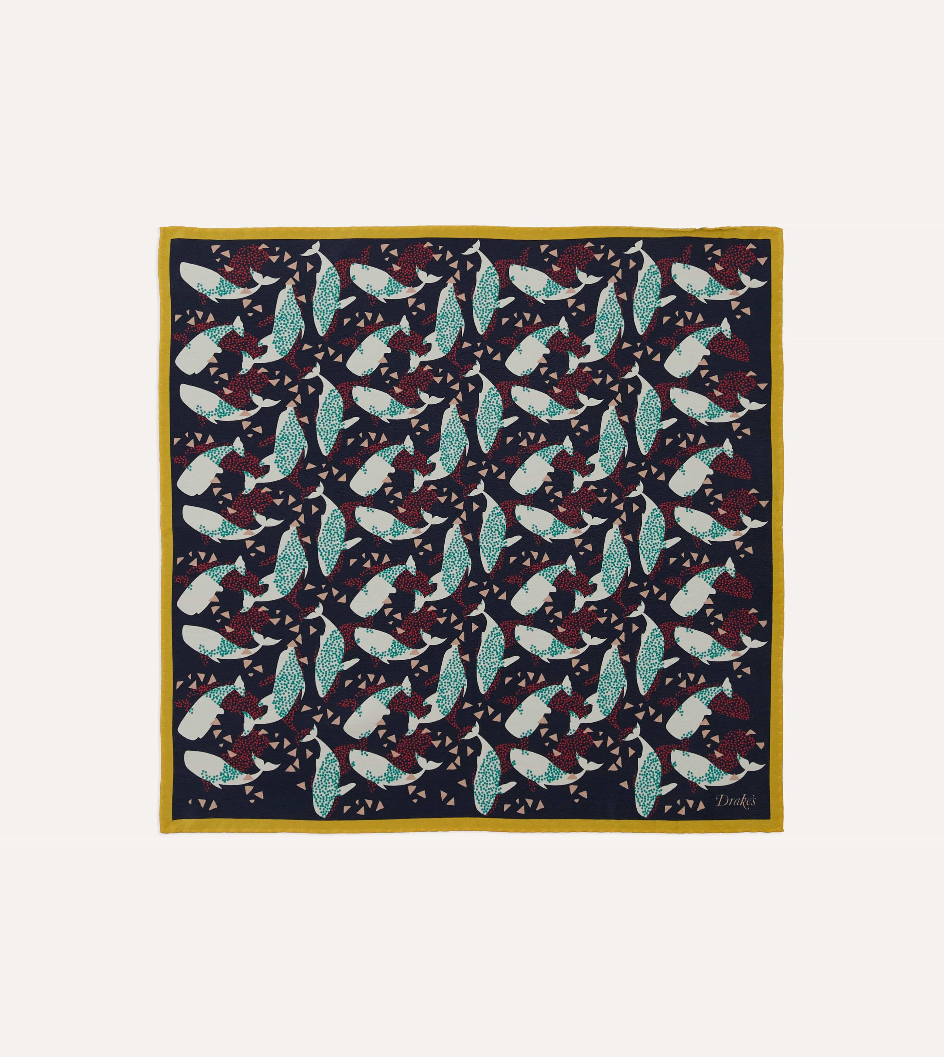Navy Whale Print Silk Pocket Square