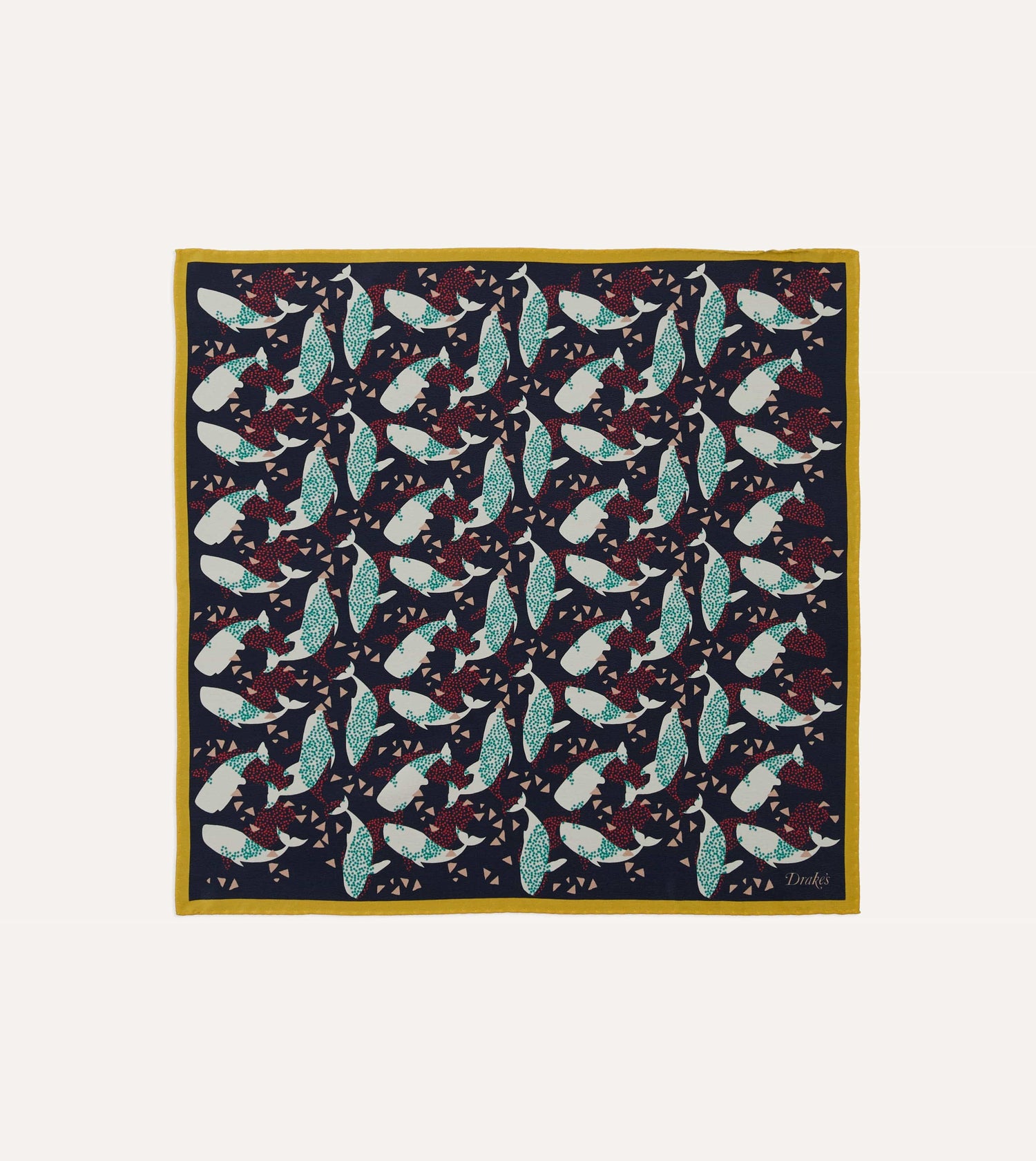 Navy Whale Print Silk Pocket Square