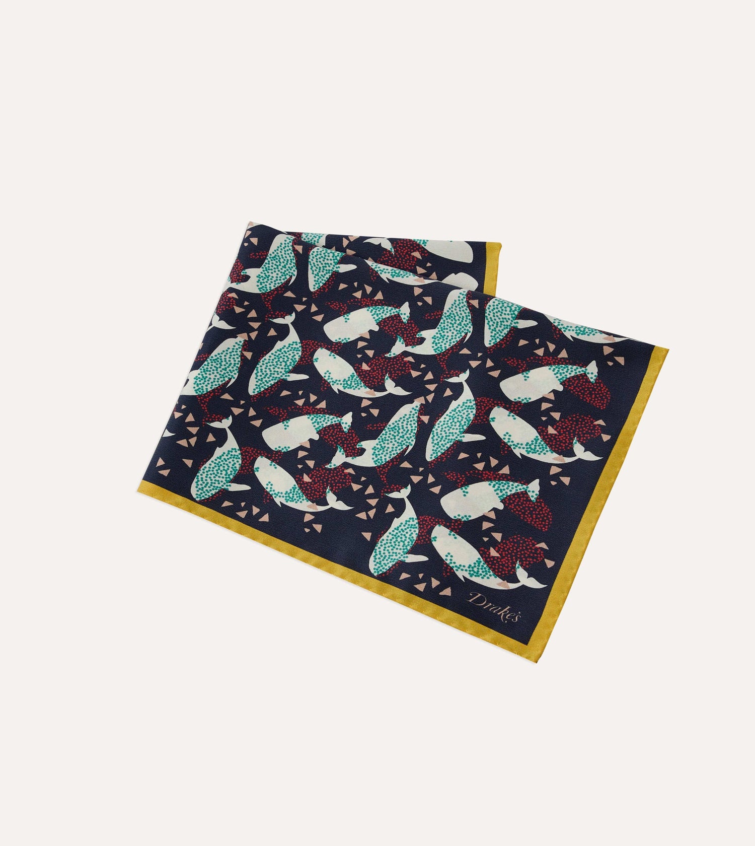 Navy Whale Print Silk Pocket Square