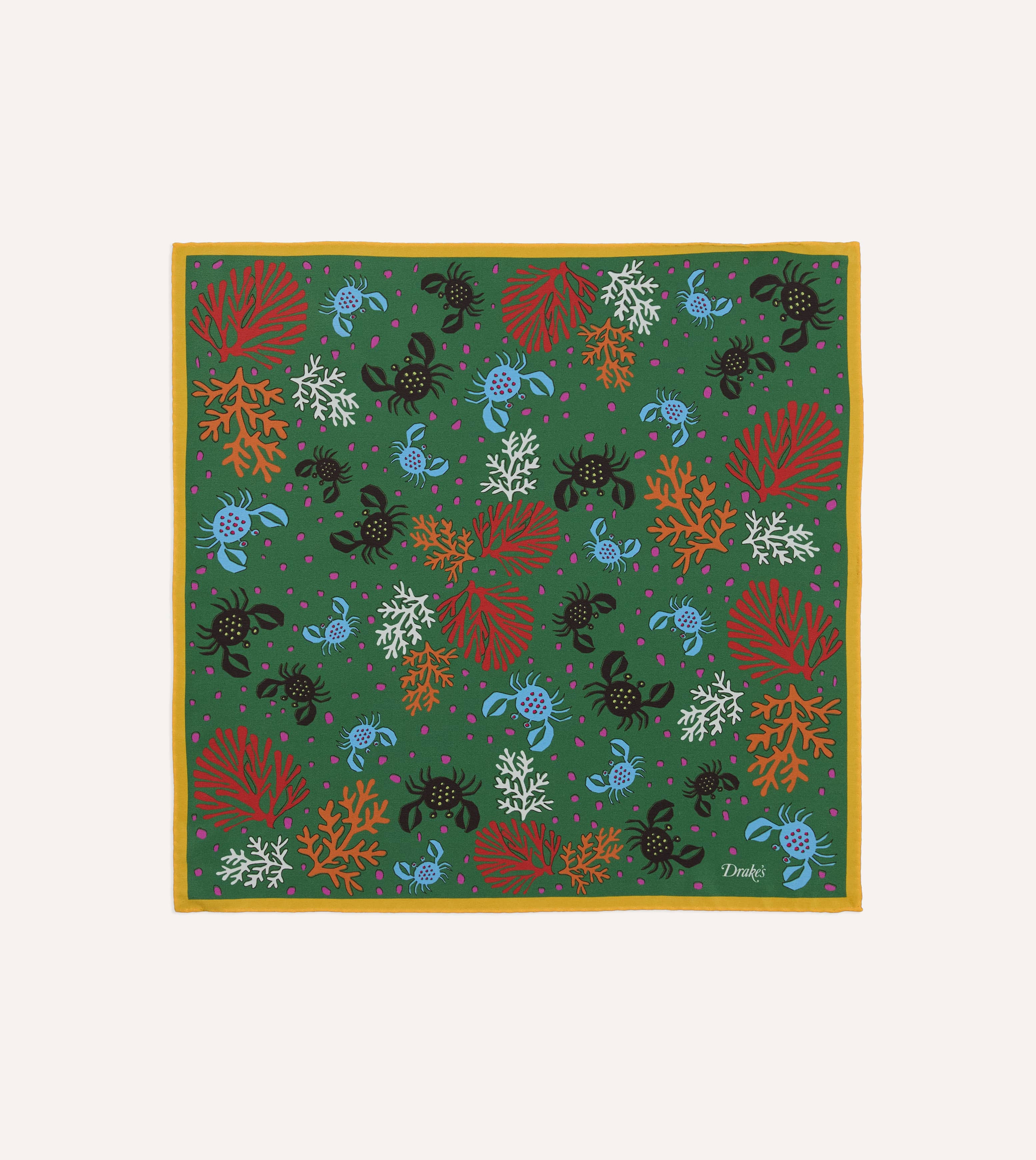 Green Crab Print Silk Pocket Square