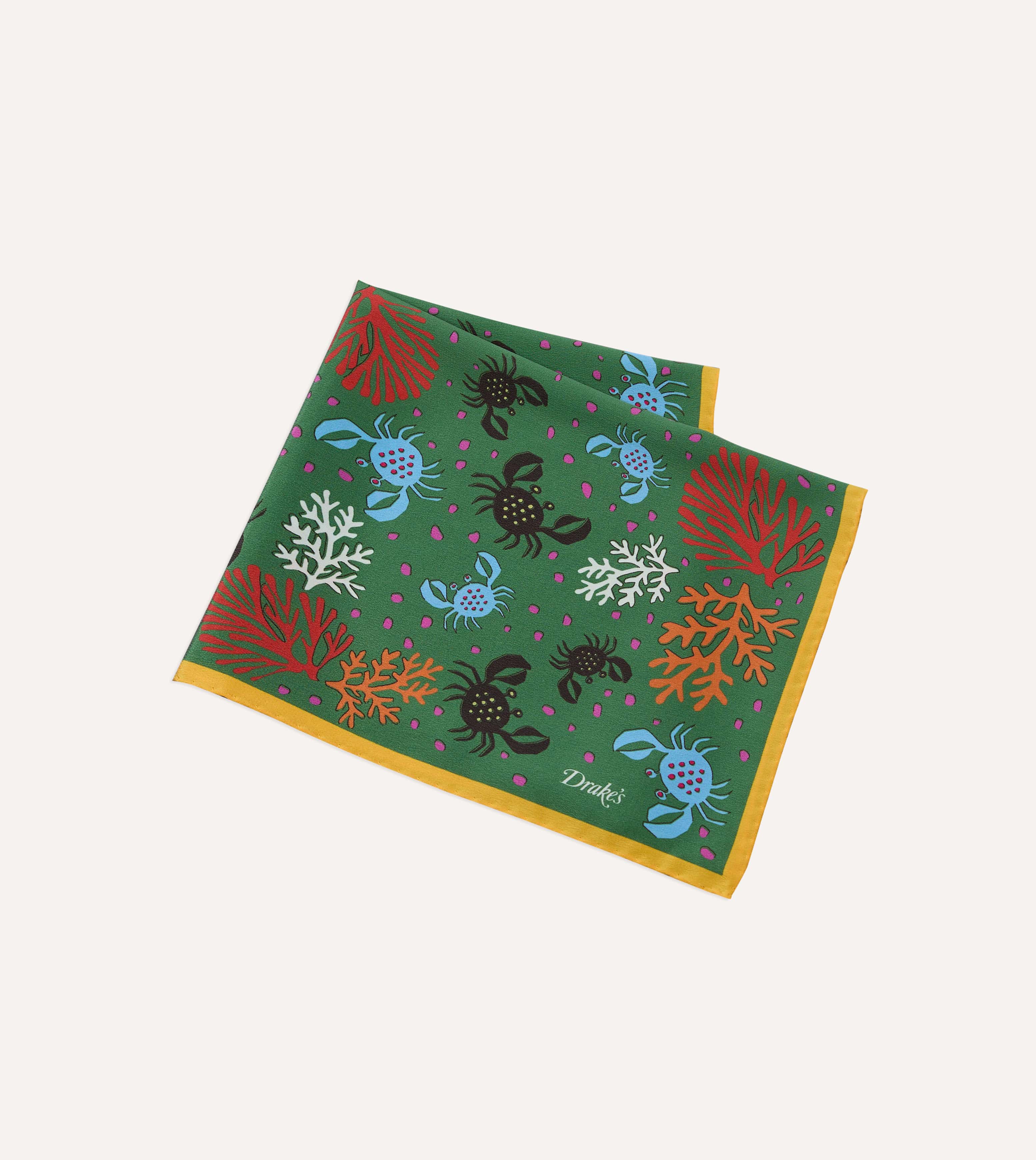 Green Crab Print Silk Pocket Square