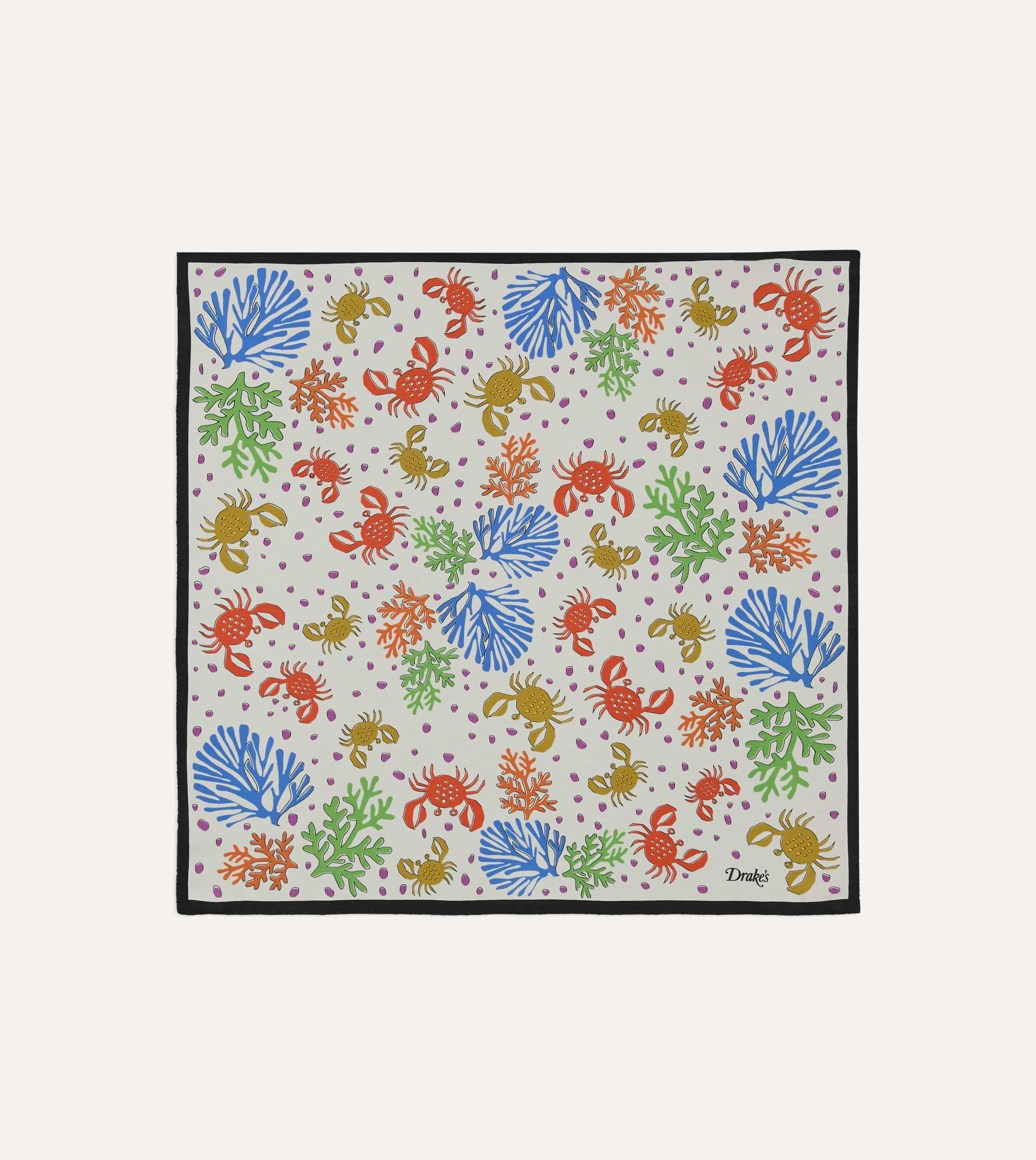 Ecru Crab Print Silk Pocket Square