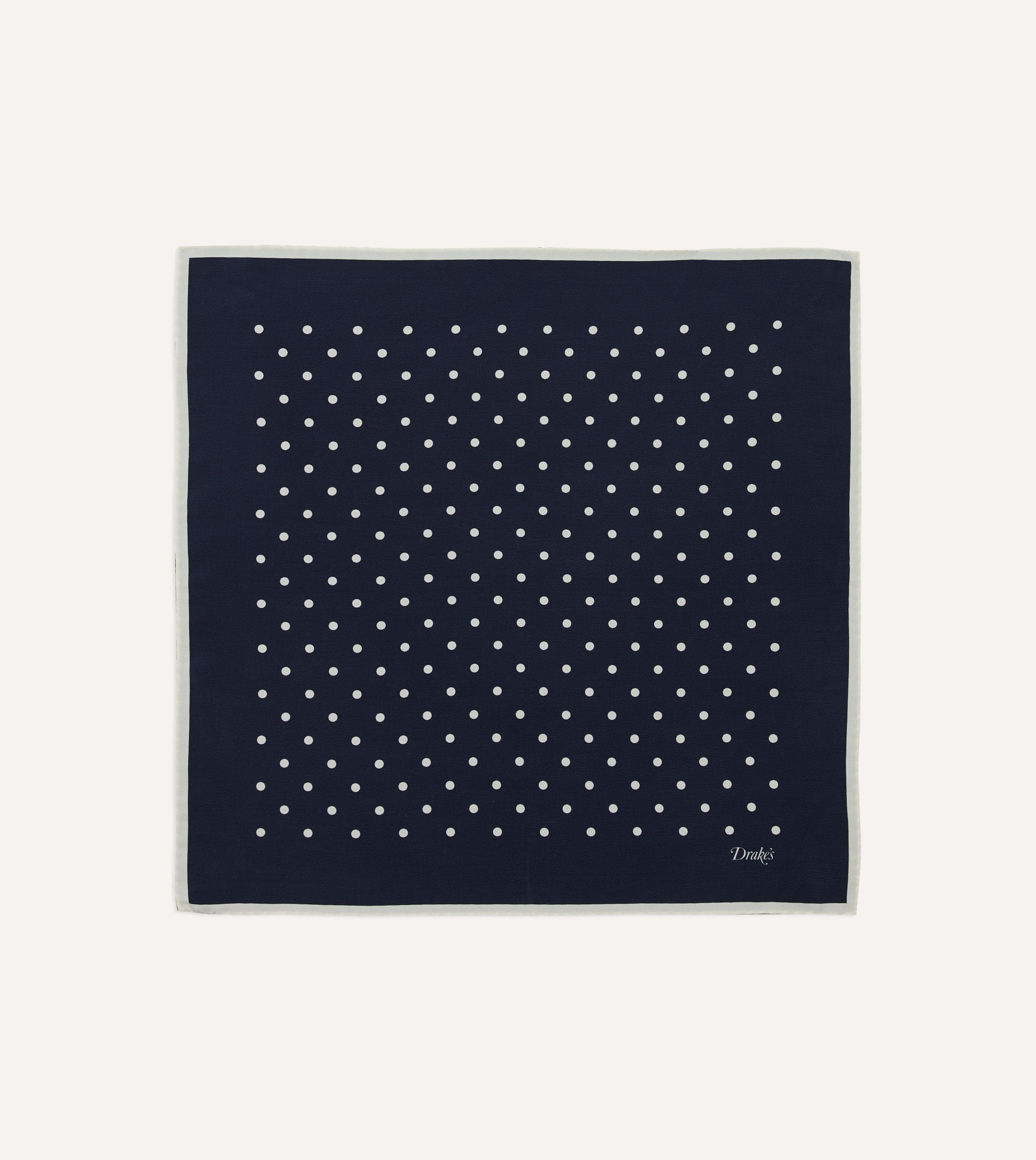 Navy Polka Dot Print Silk Pocket Square