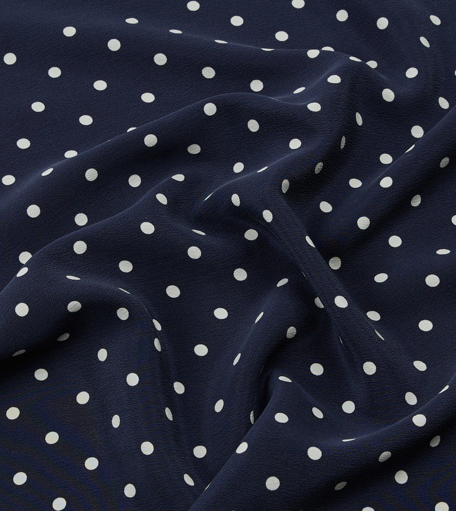 Navy Polka Dot Print Silk Pocket Square