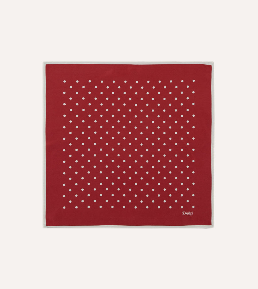 Red Polka Dot Print Silk Pocket Square