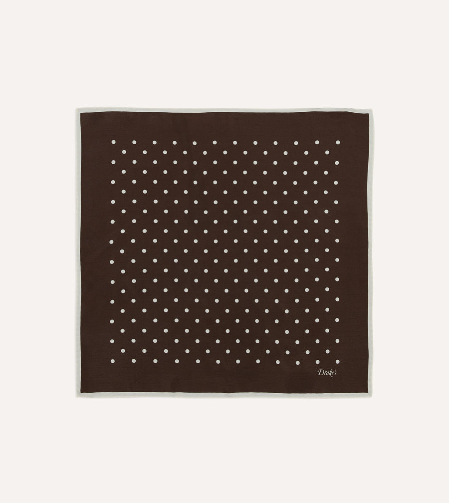 Brown Polka Dot Print Silk Pocket Square