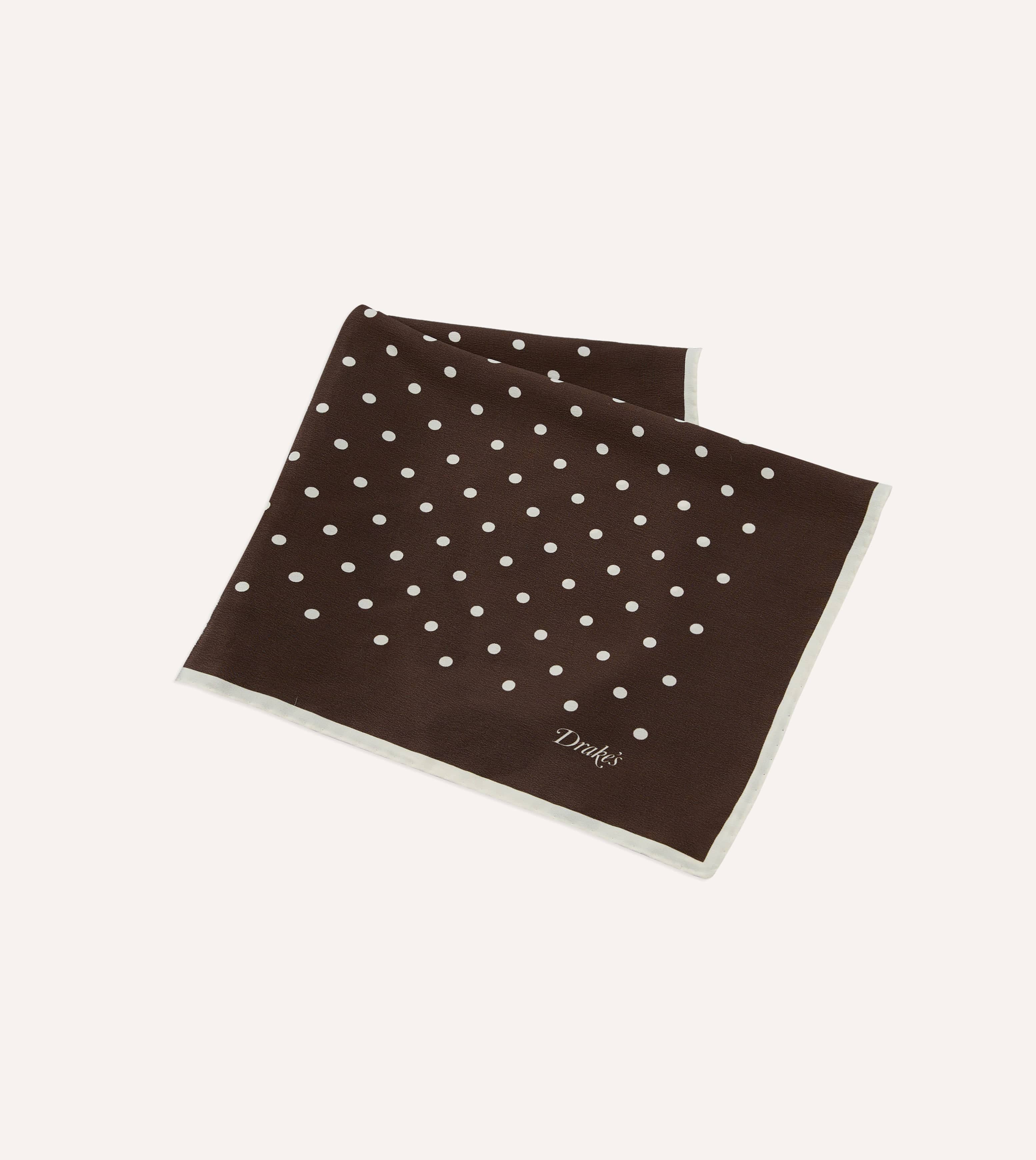 Brown Polka Dot Print Silk Pocket Square