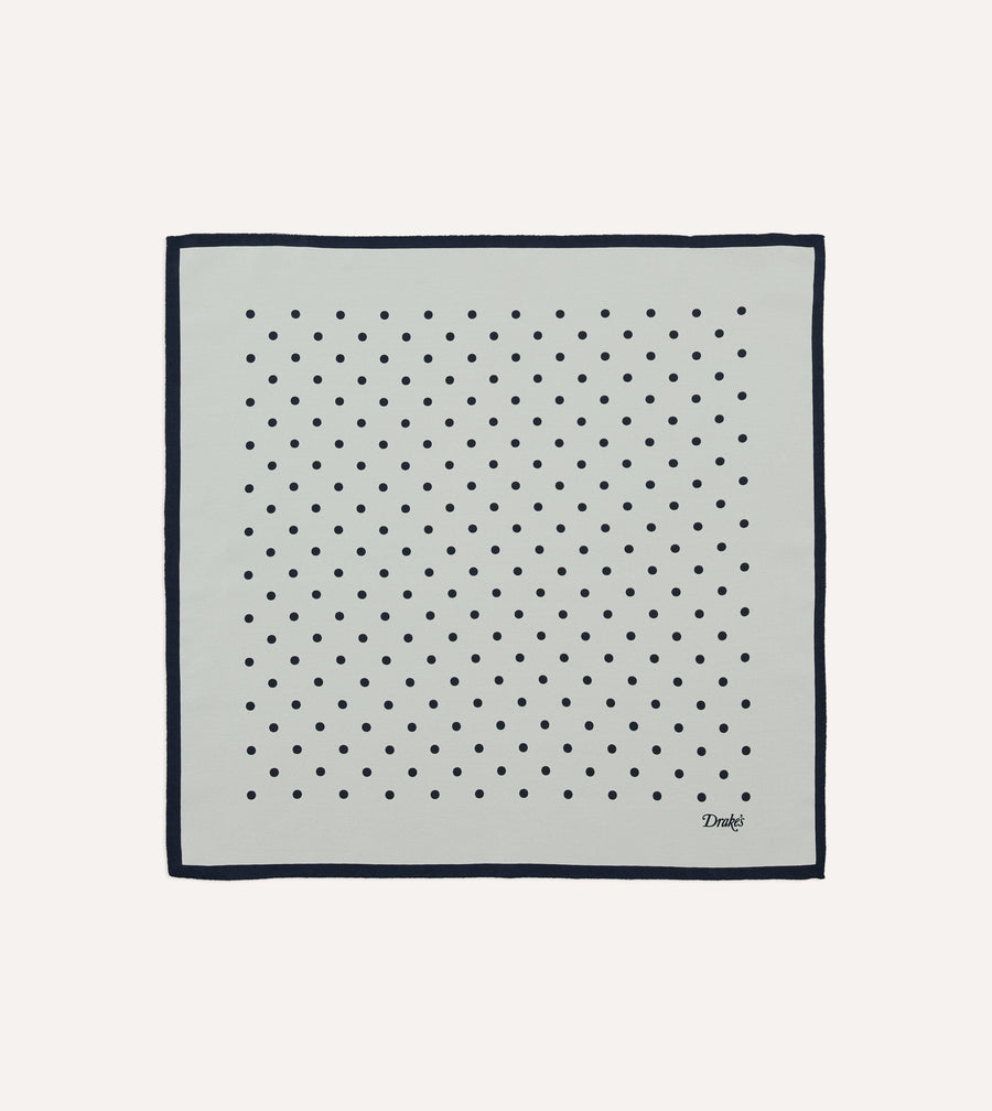 Ecru Polka Dot Print Silk Pocket Square