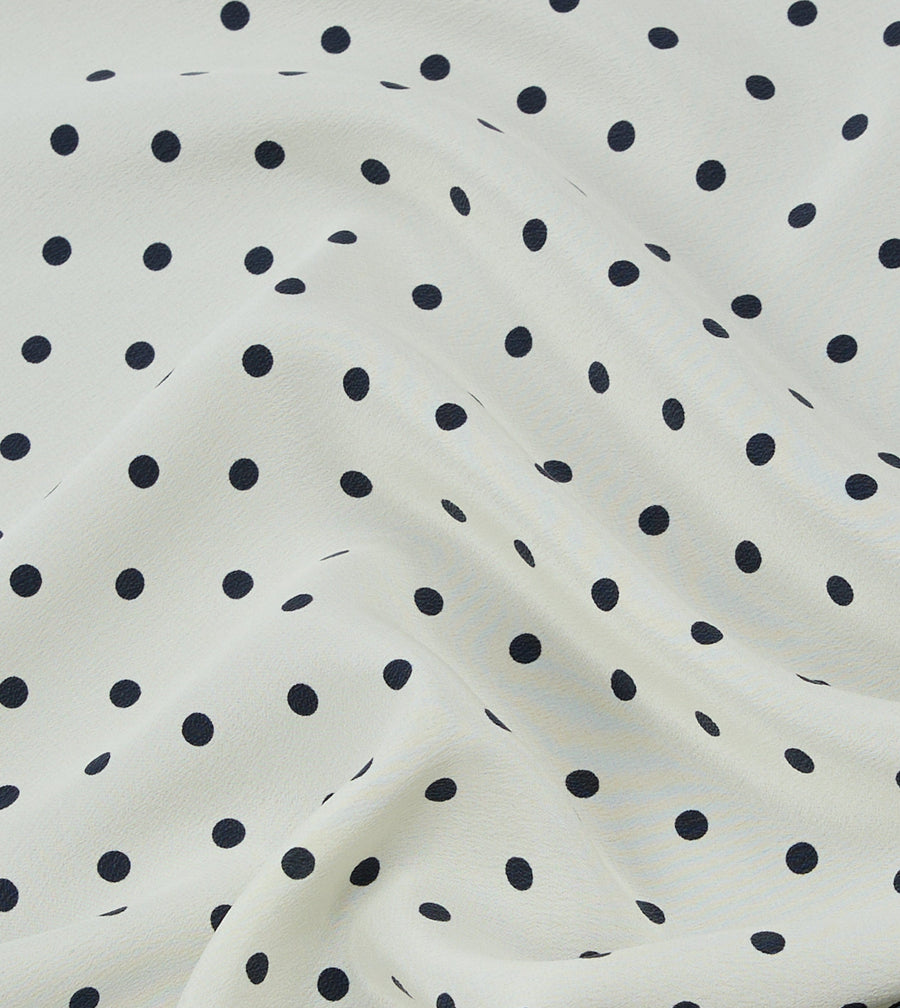 Ecru Polka Dot Print Silk Pocket Square